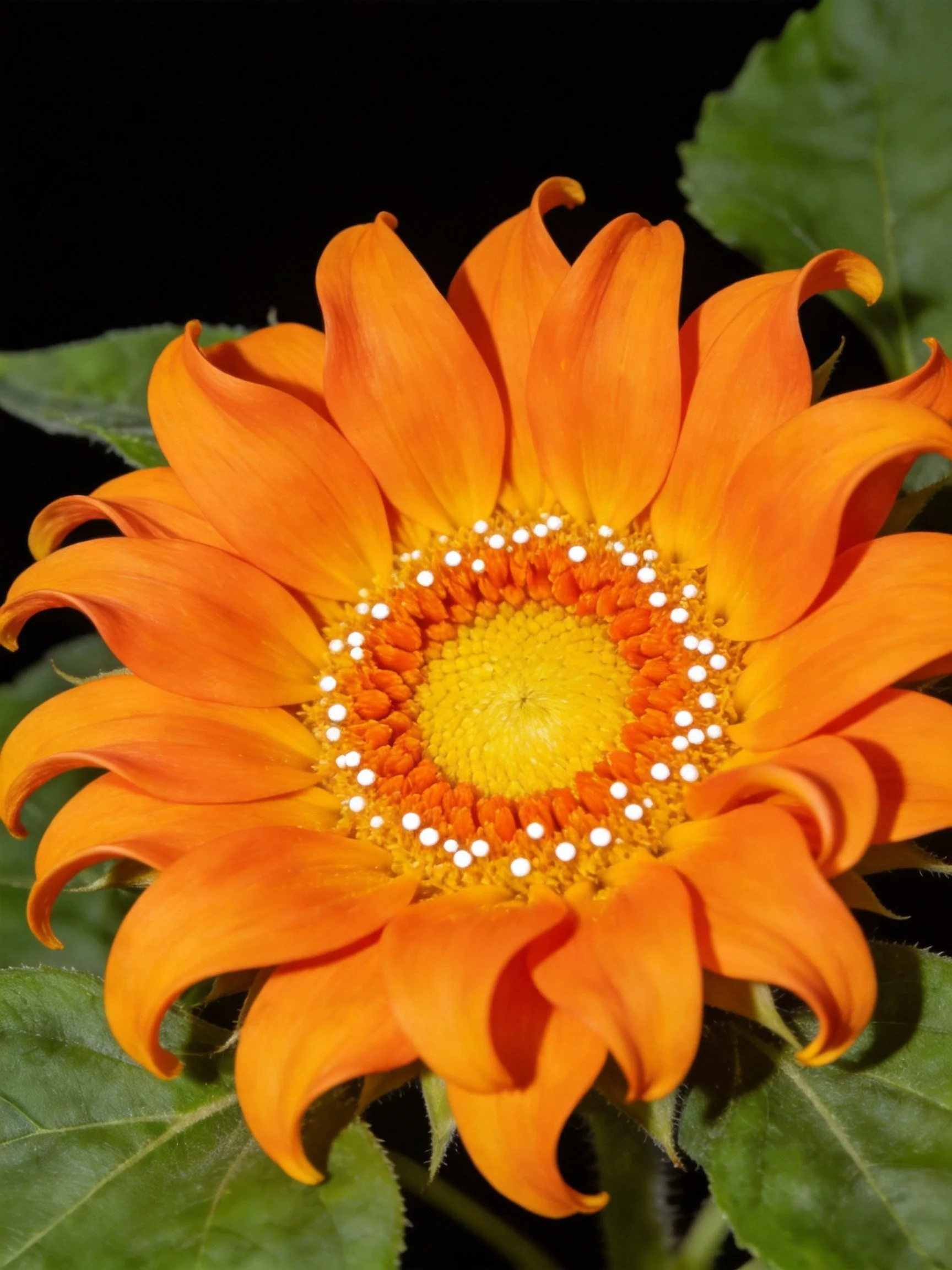 Bright orange flower with curved petals and yellow center