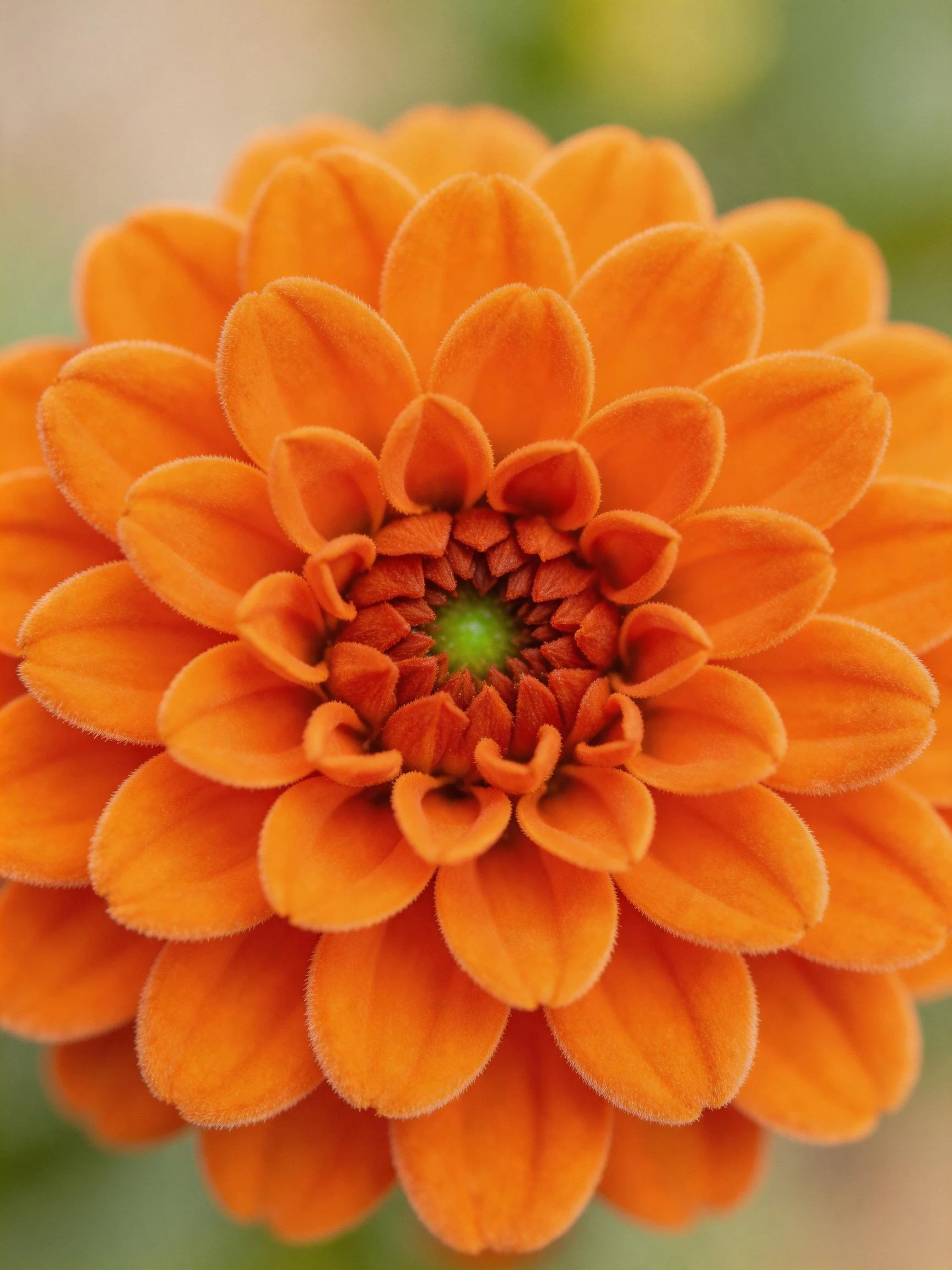 Bright orange flower with layered petals and green center
