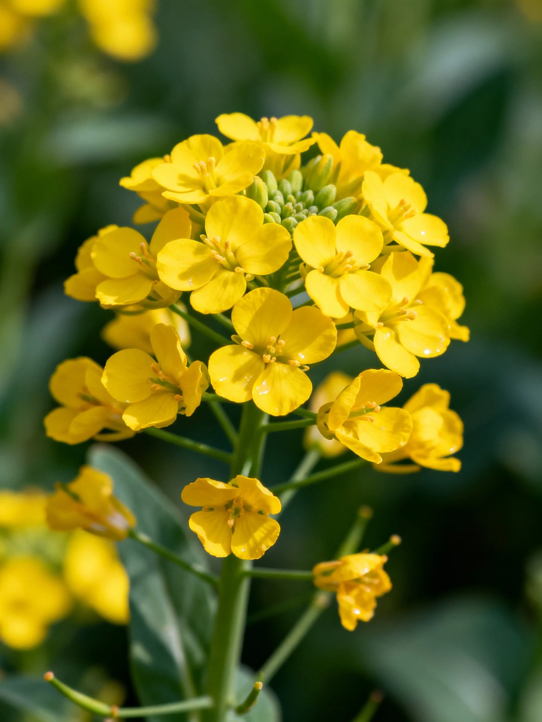 Bright yellow clustered flowers with green foliage