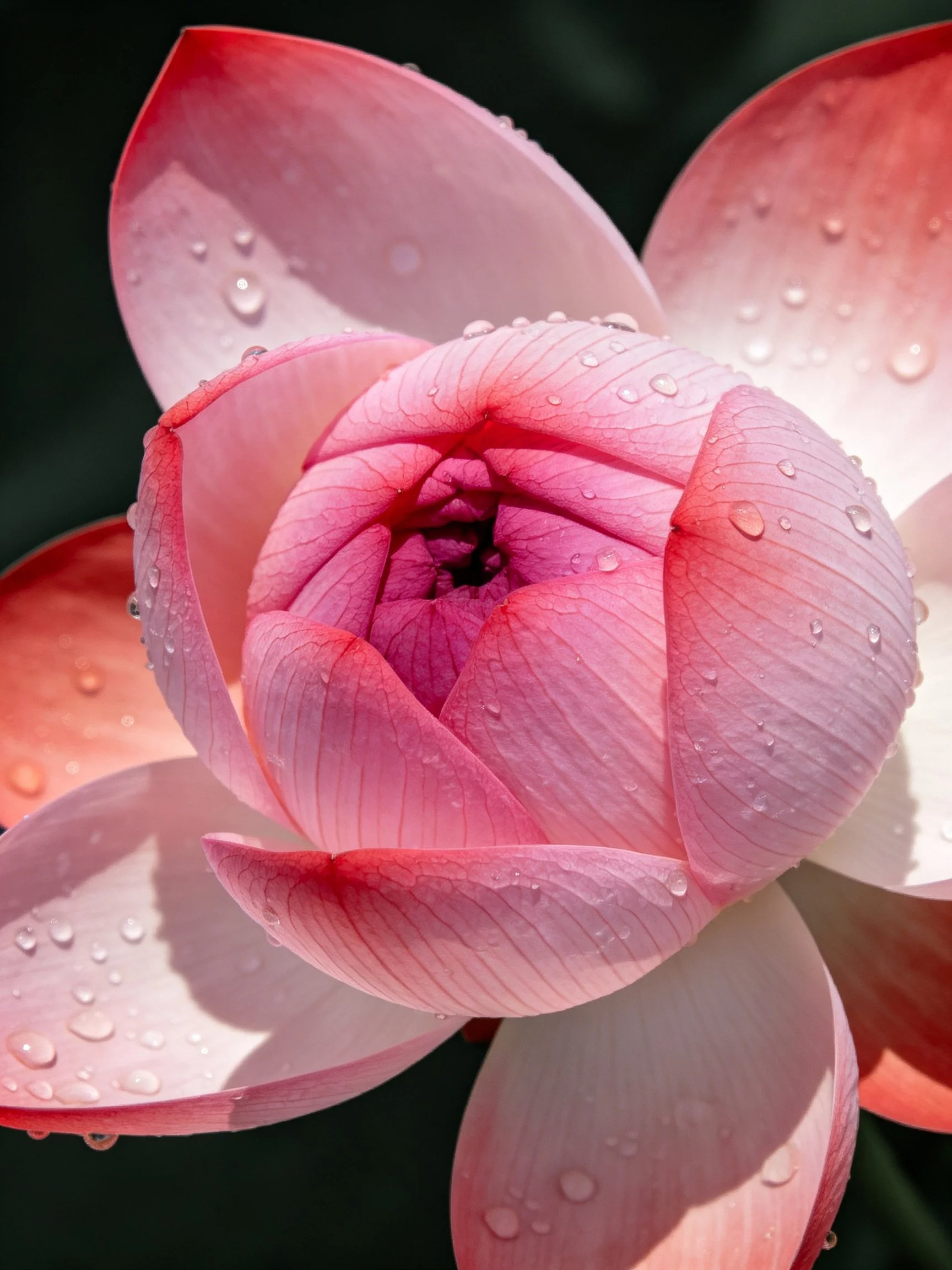 Close-up of Pink Lotus Bud with Water Droplets