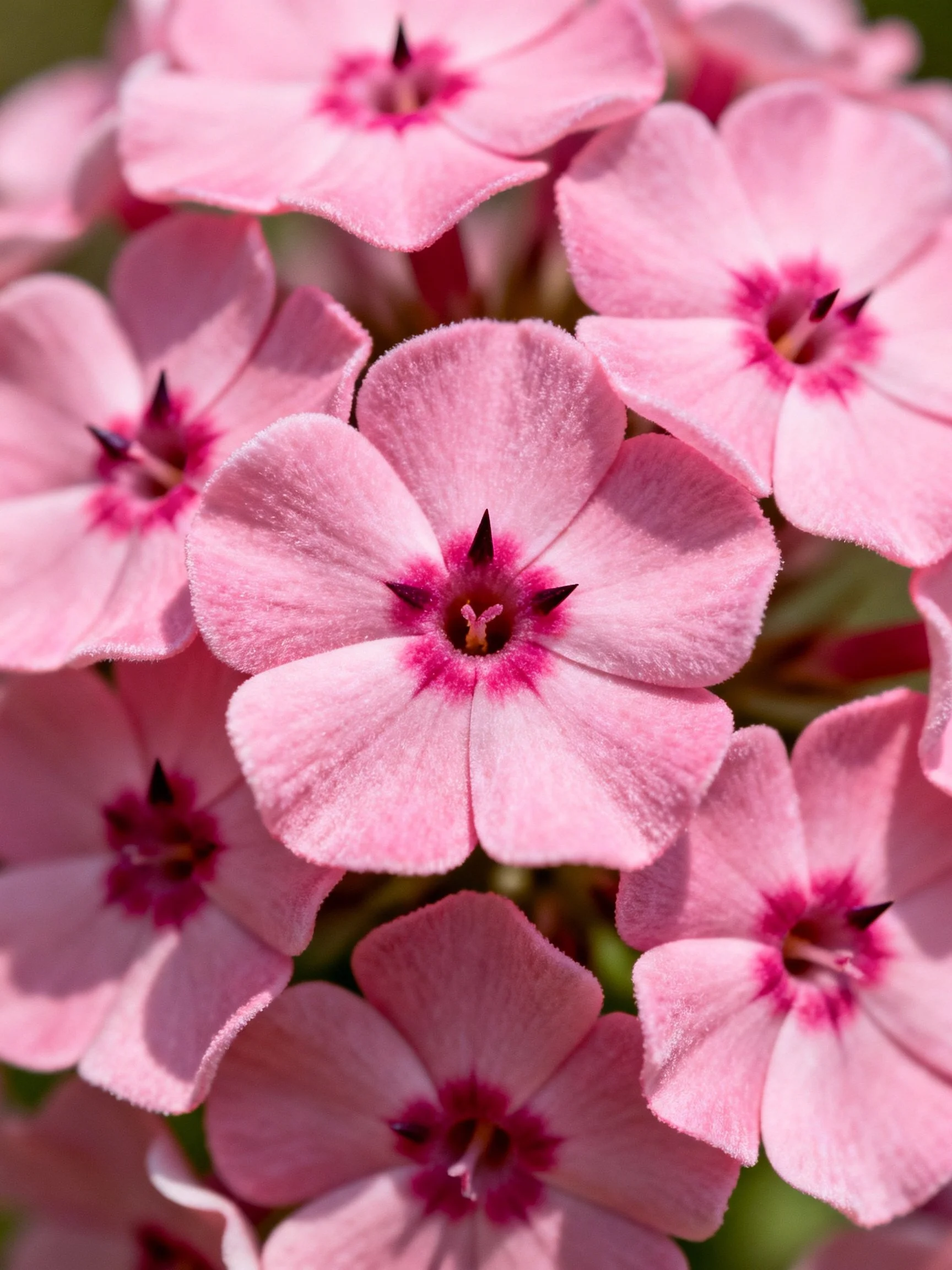 Close-up of Pink Phlox Flowers with Dark Centers