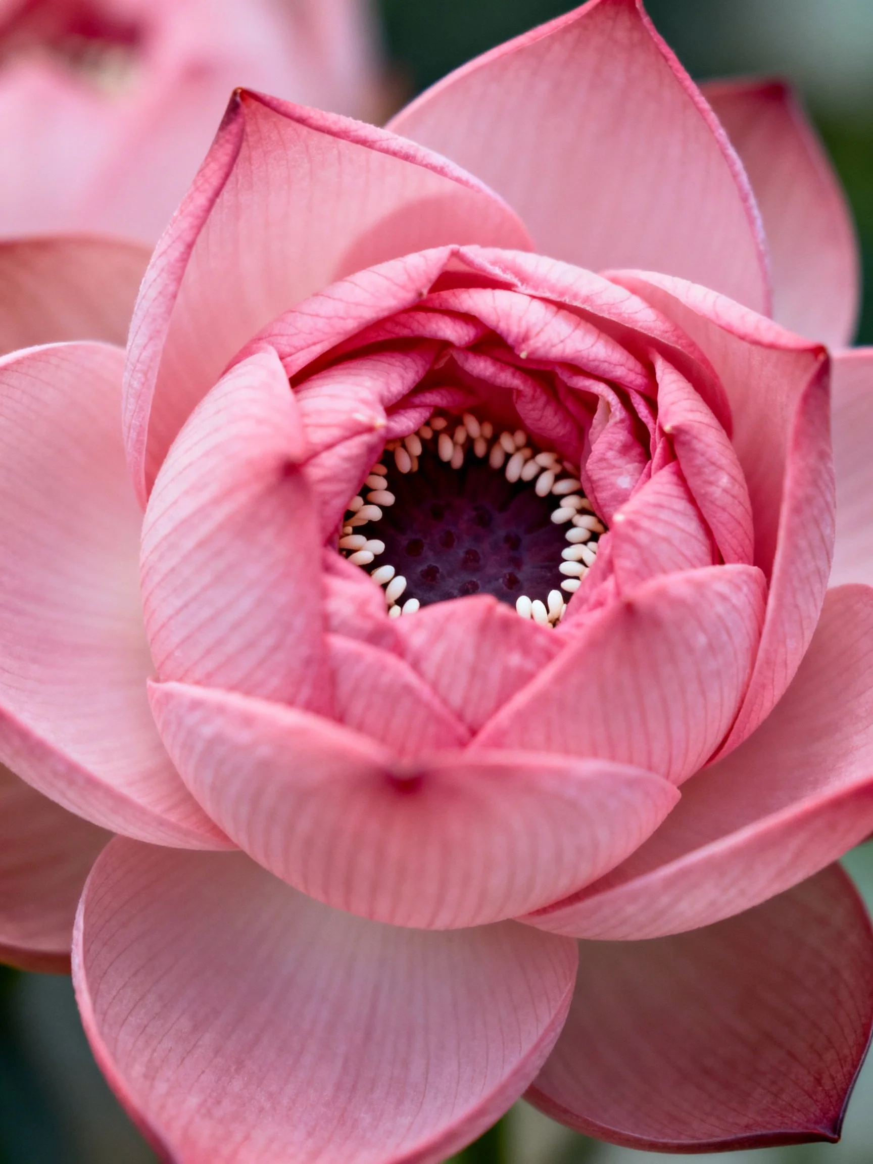 Close - up of a Pink Lotus Flower with Layered Petals