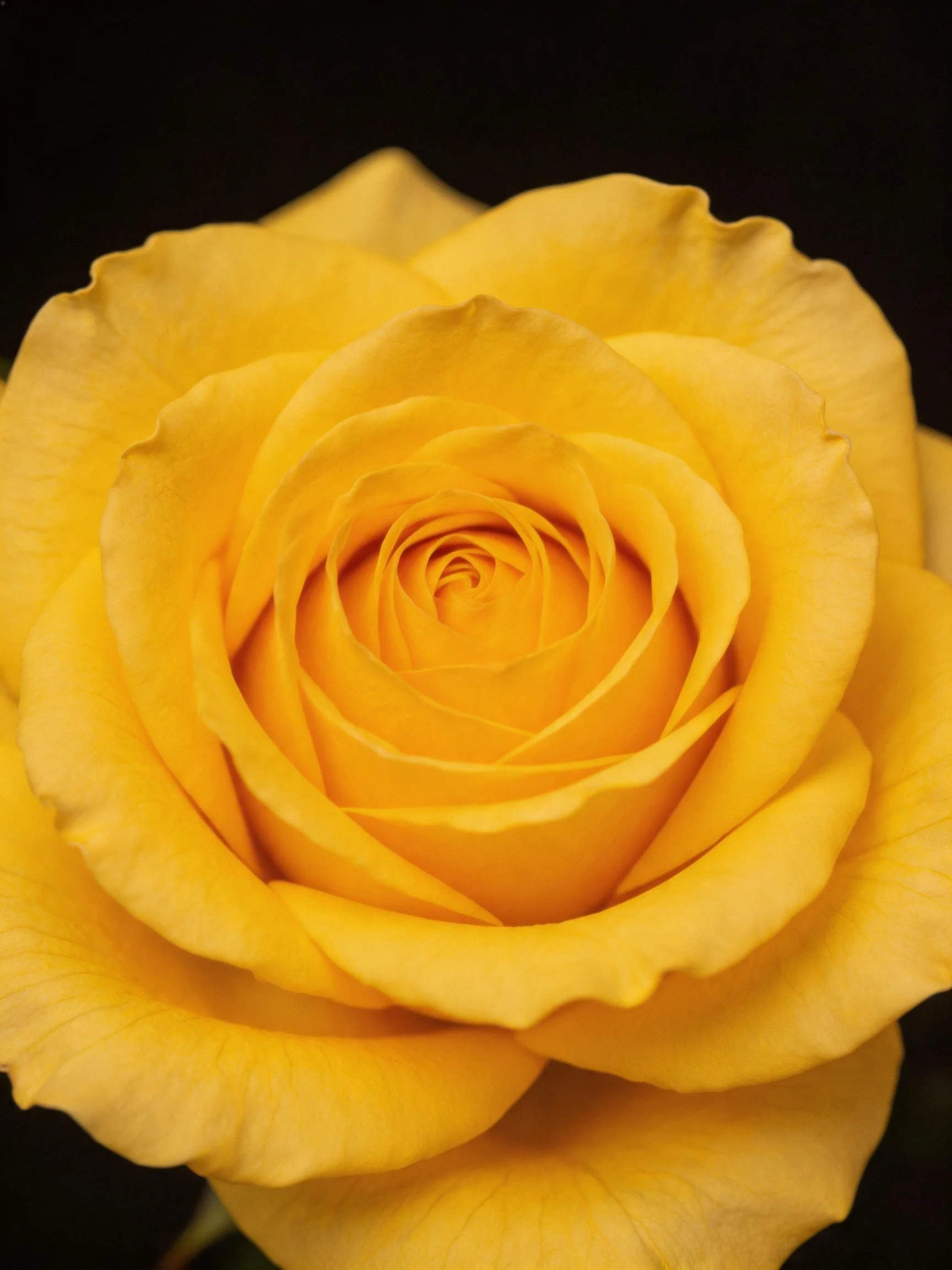 Close - up of a bright yellow rose with layered petals