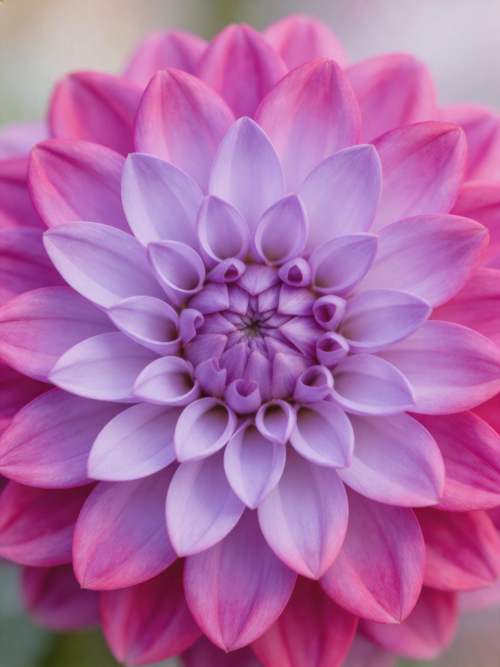 Close - up of a dahlia with pink and lavender layered petals