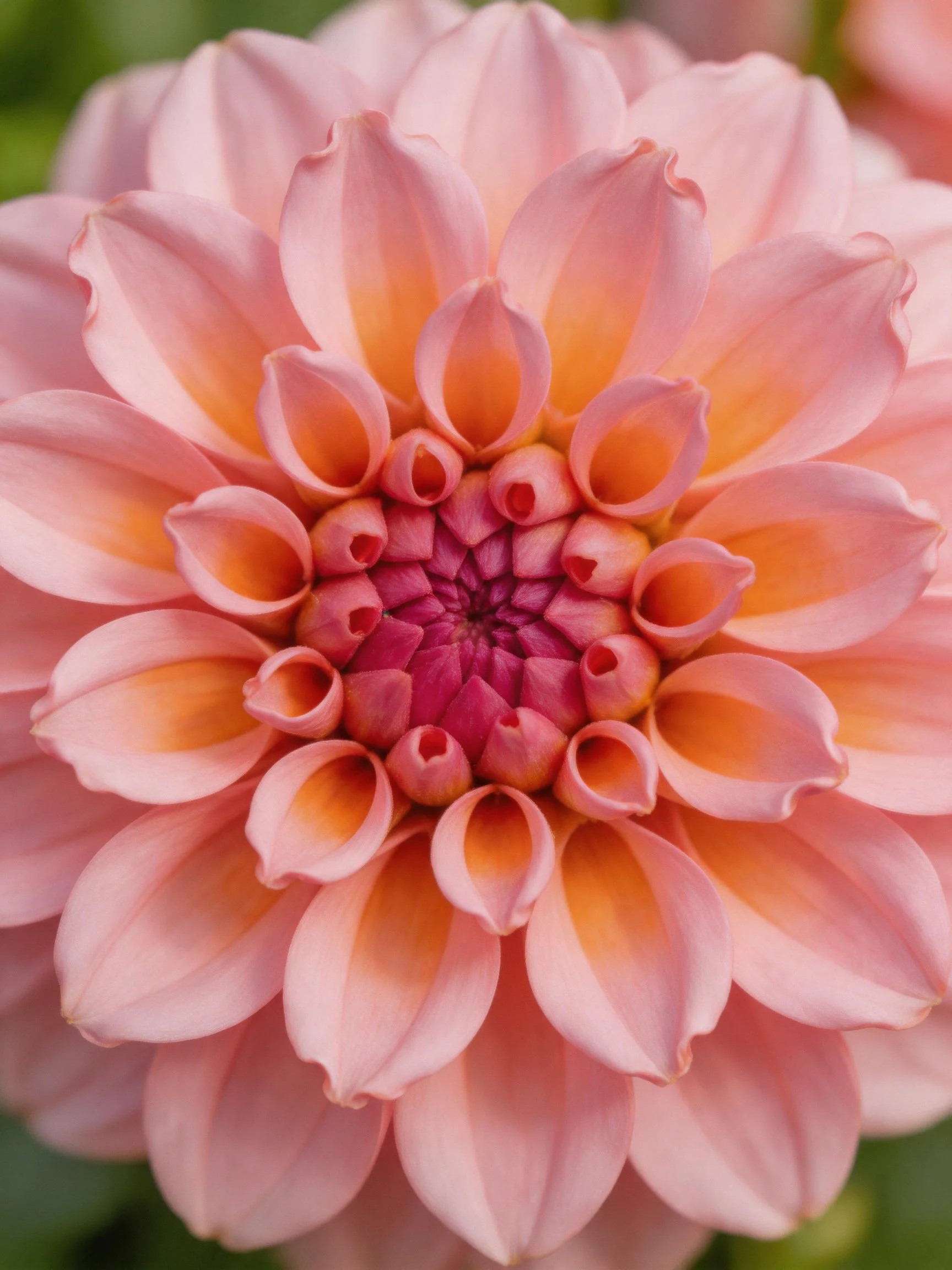 Close-up of a pink and orange dahlia flower