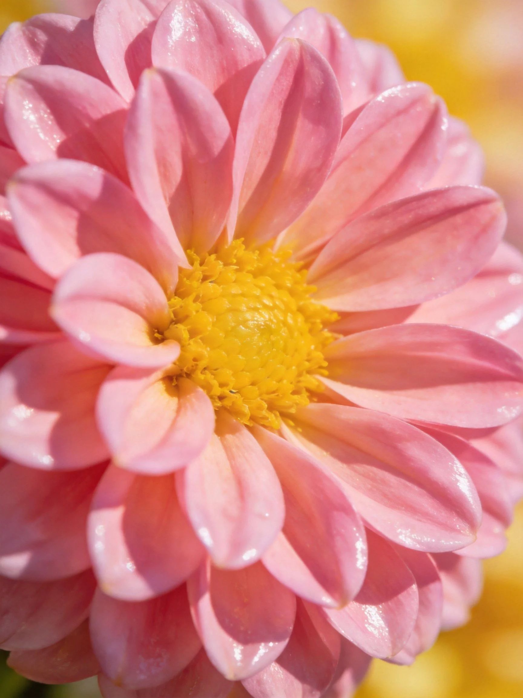 Close-up of a pink flower with layered petals and a yellow center