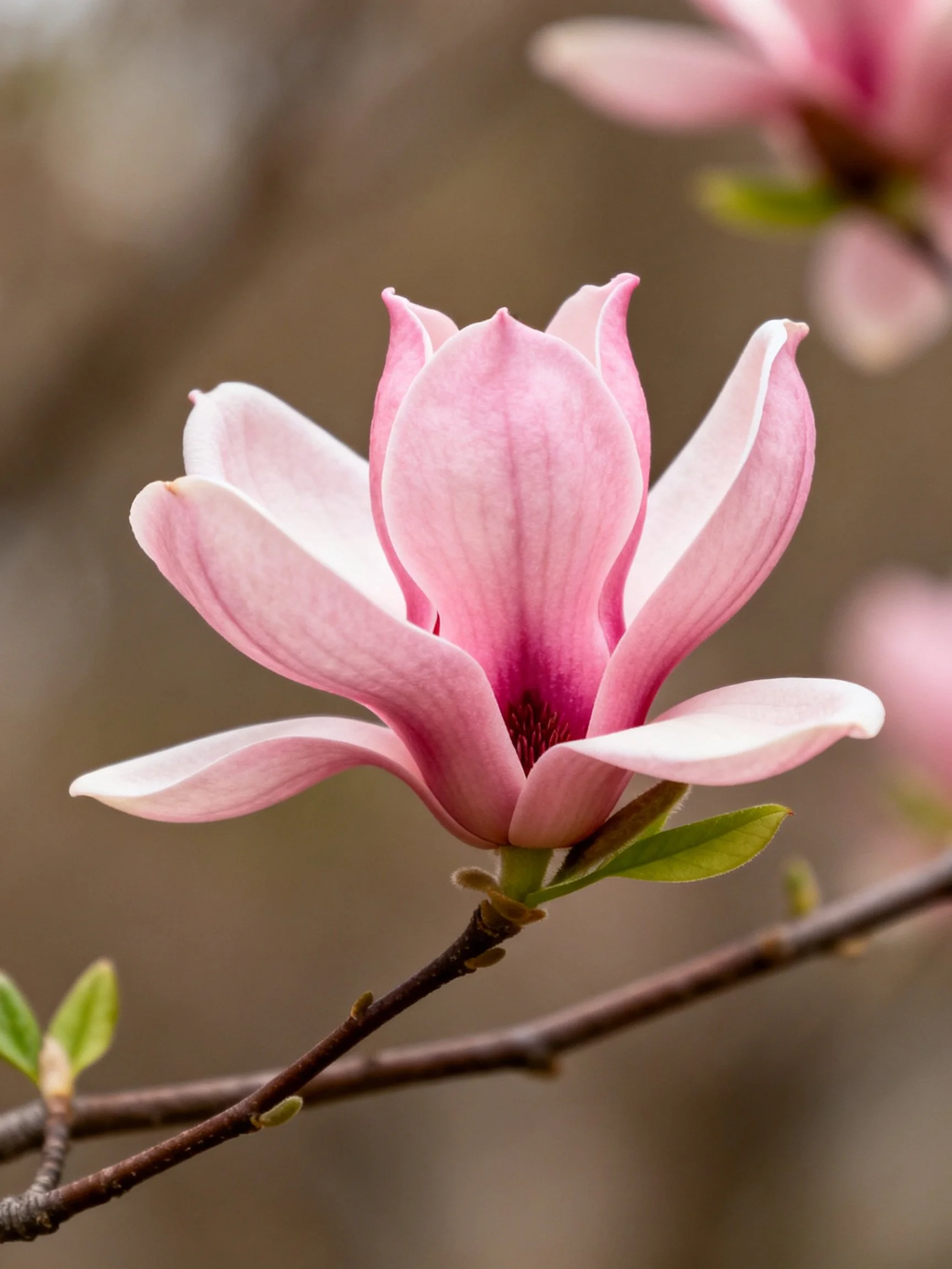 Close-up of a pink magnolia flower with soft petals