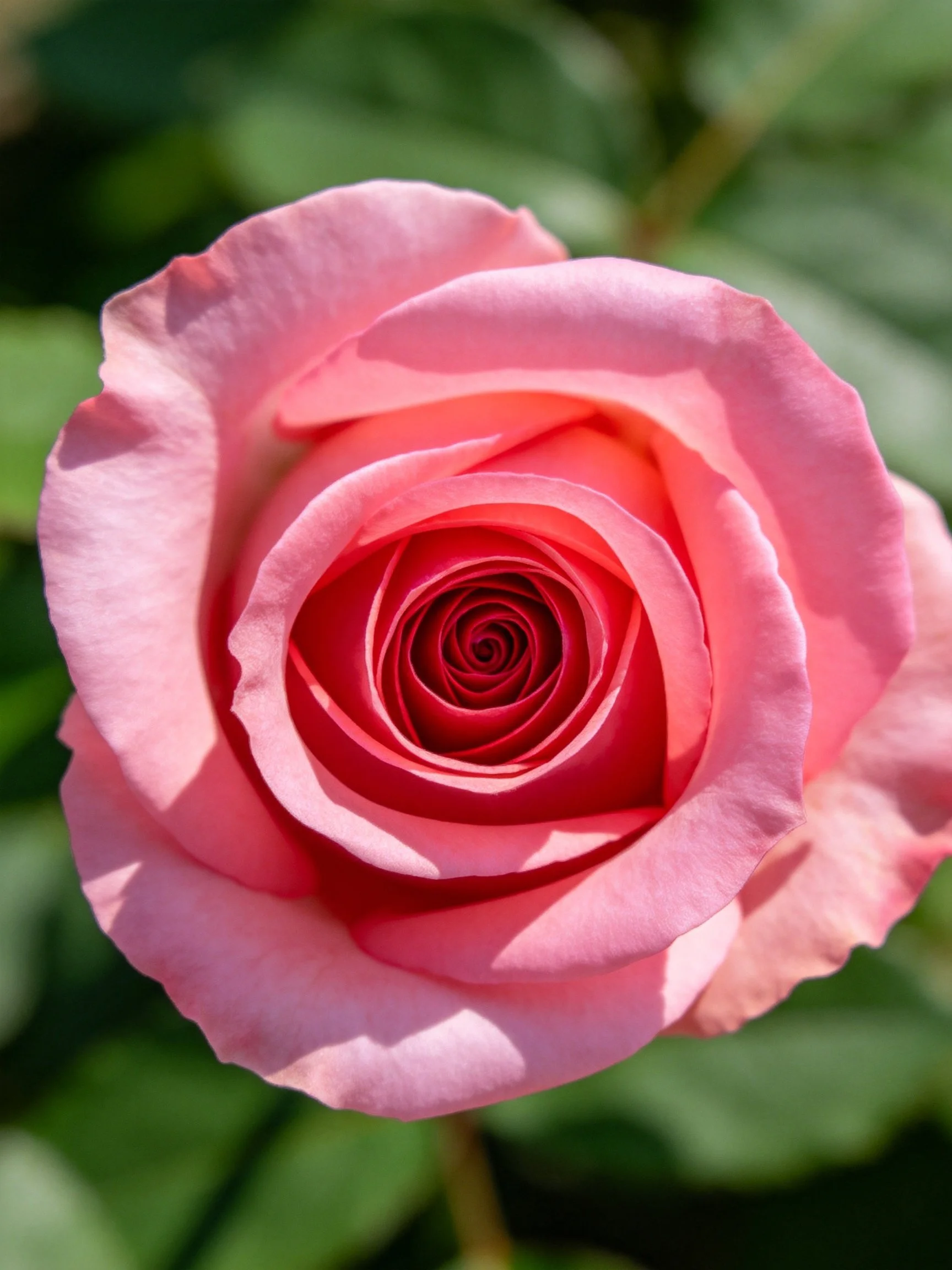 Close - up of a pink rose with layered spiraling petals