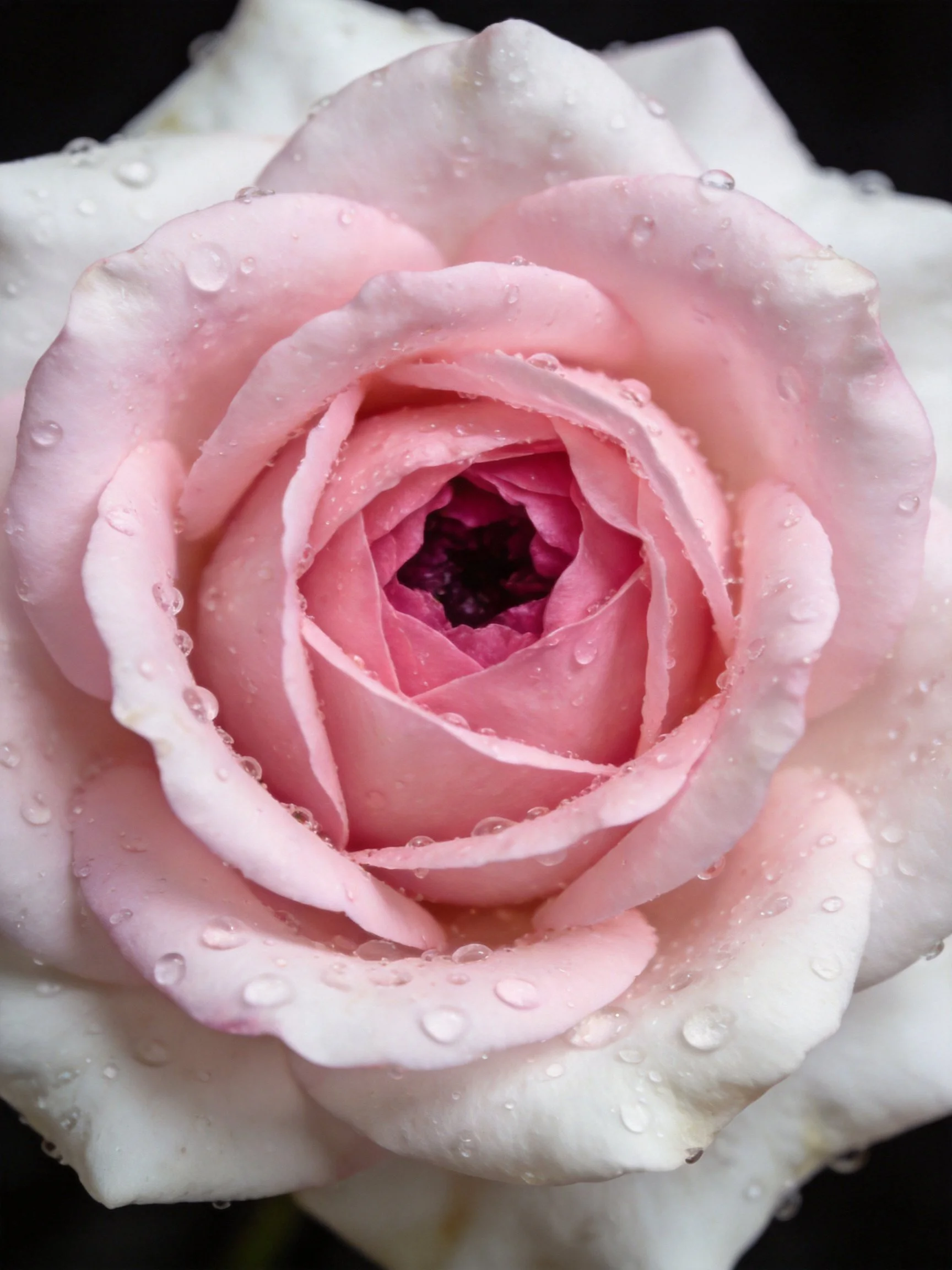 Close - up of a pink rose with water droplets