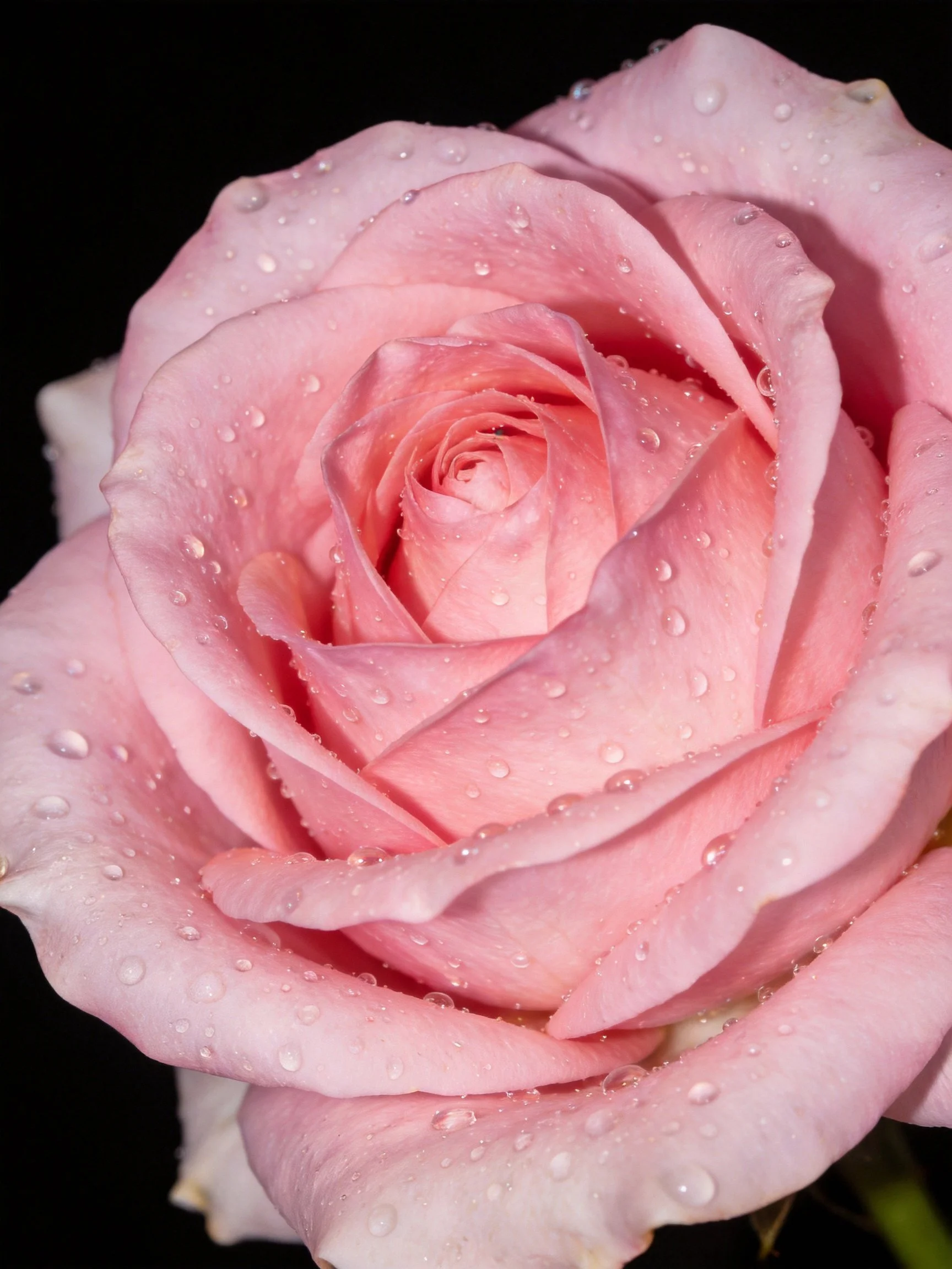 Close - up of a pink rose with water droplets