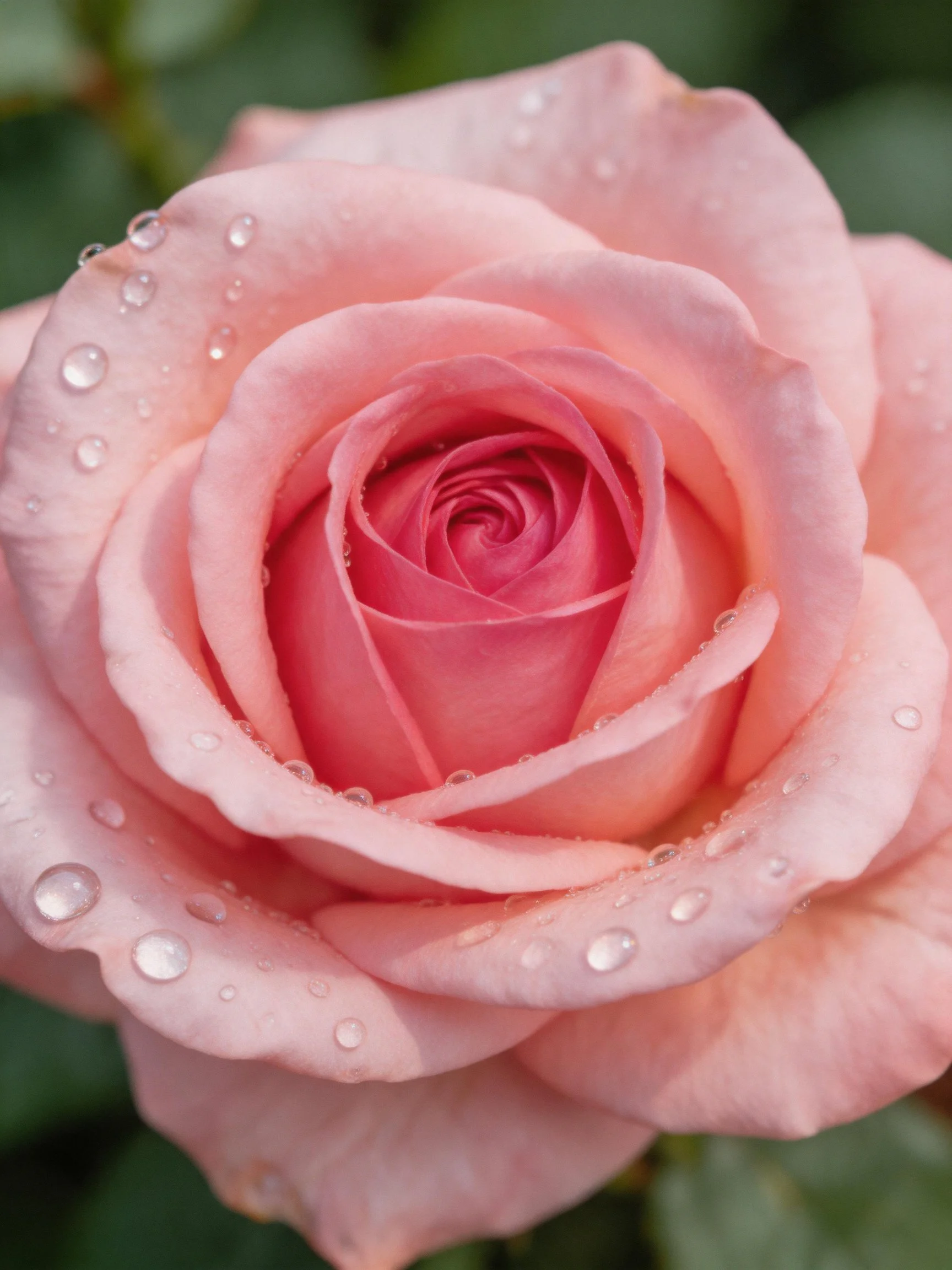 Close-up of a pink rose with water droplets