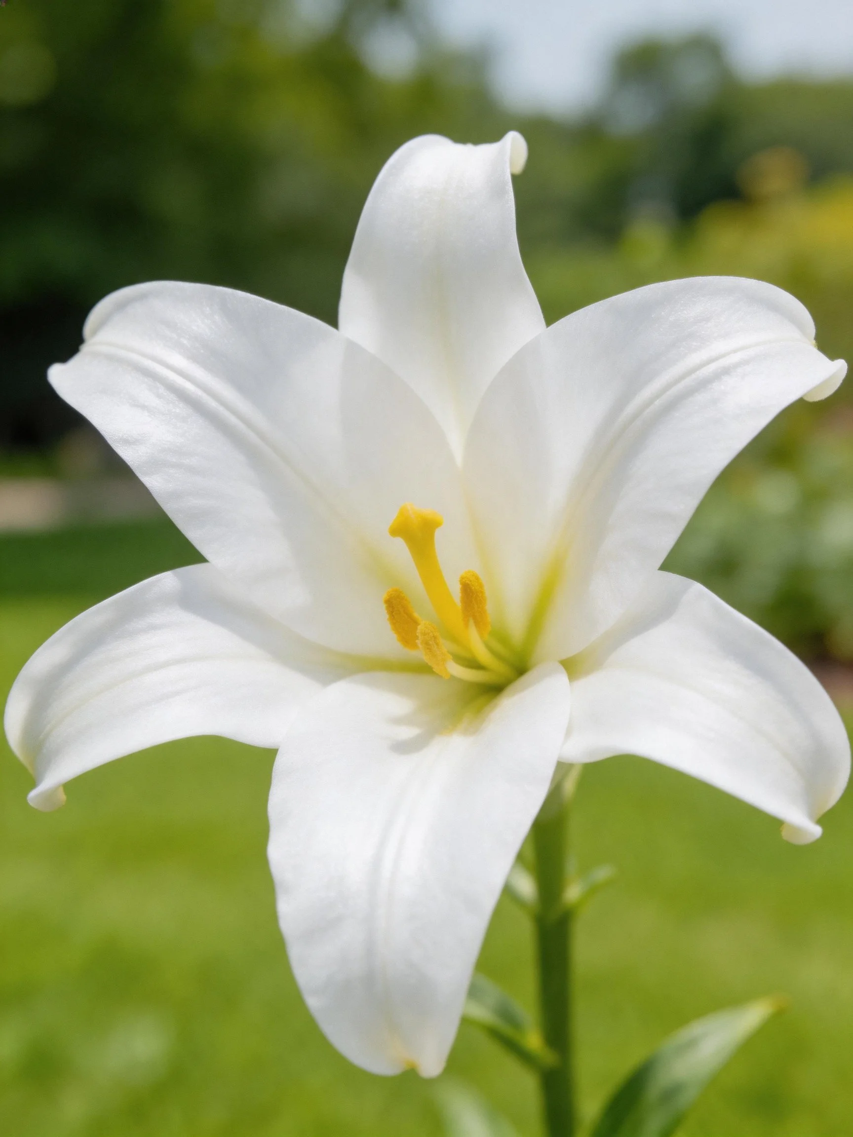 Close - up of a pristine white lily in a lush garden