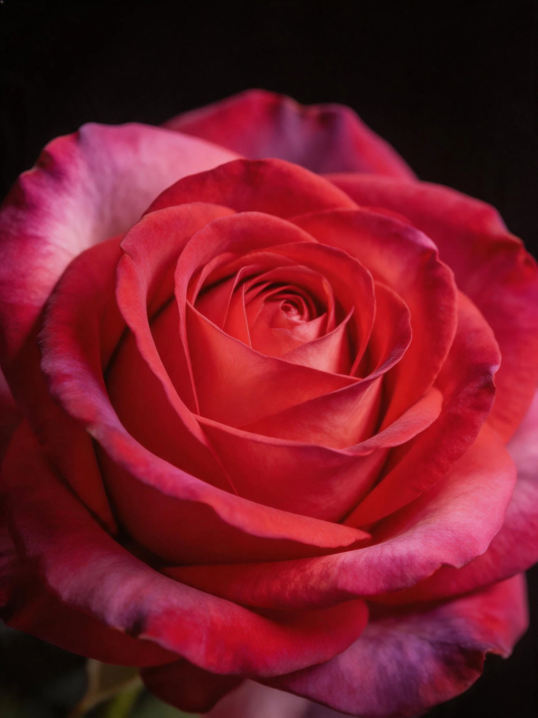 Close - up of a red rose with pink outer petals