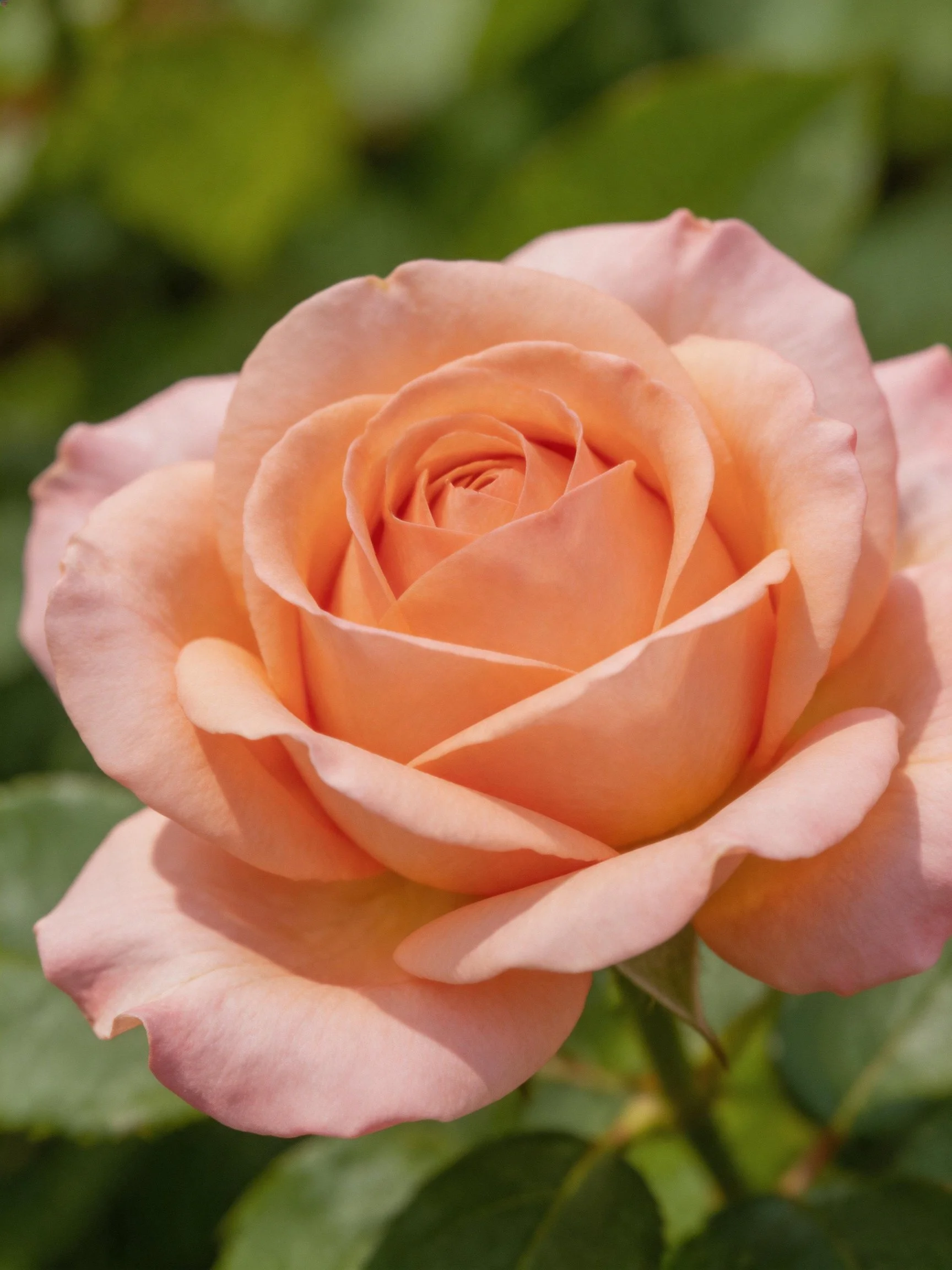 Close - up of a soft peach rose with layered petals