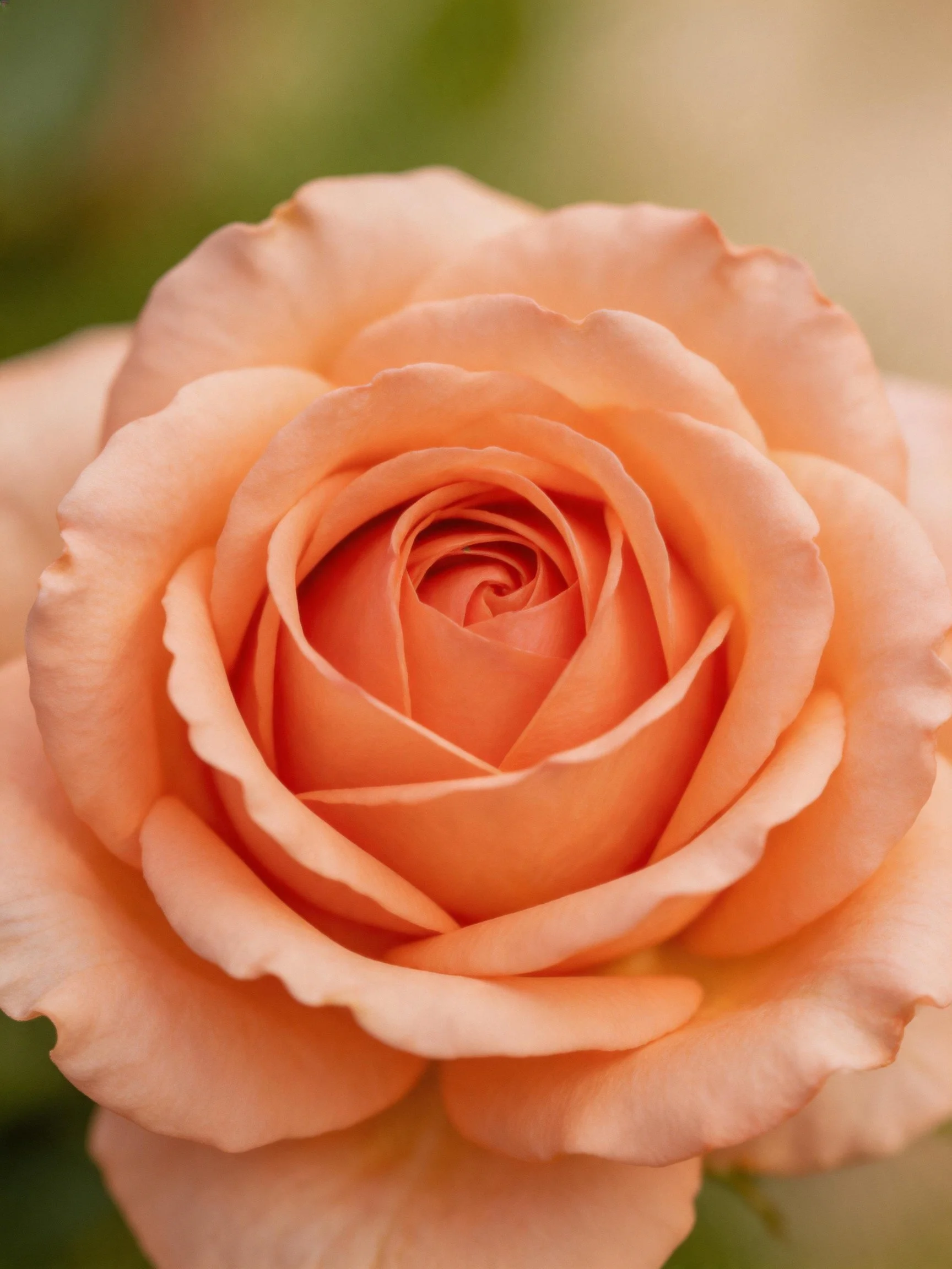 Close - up of a soft peach rose with layered petals