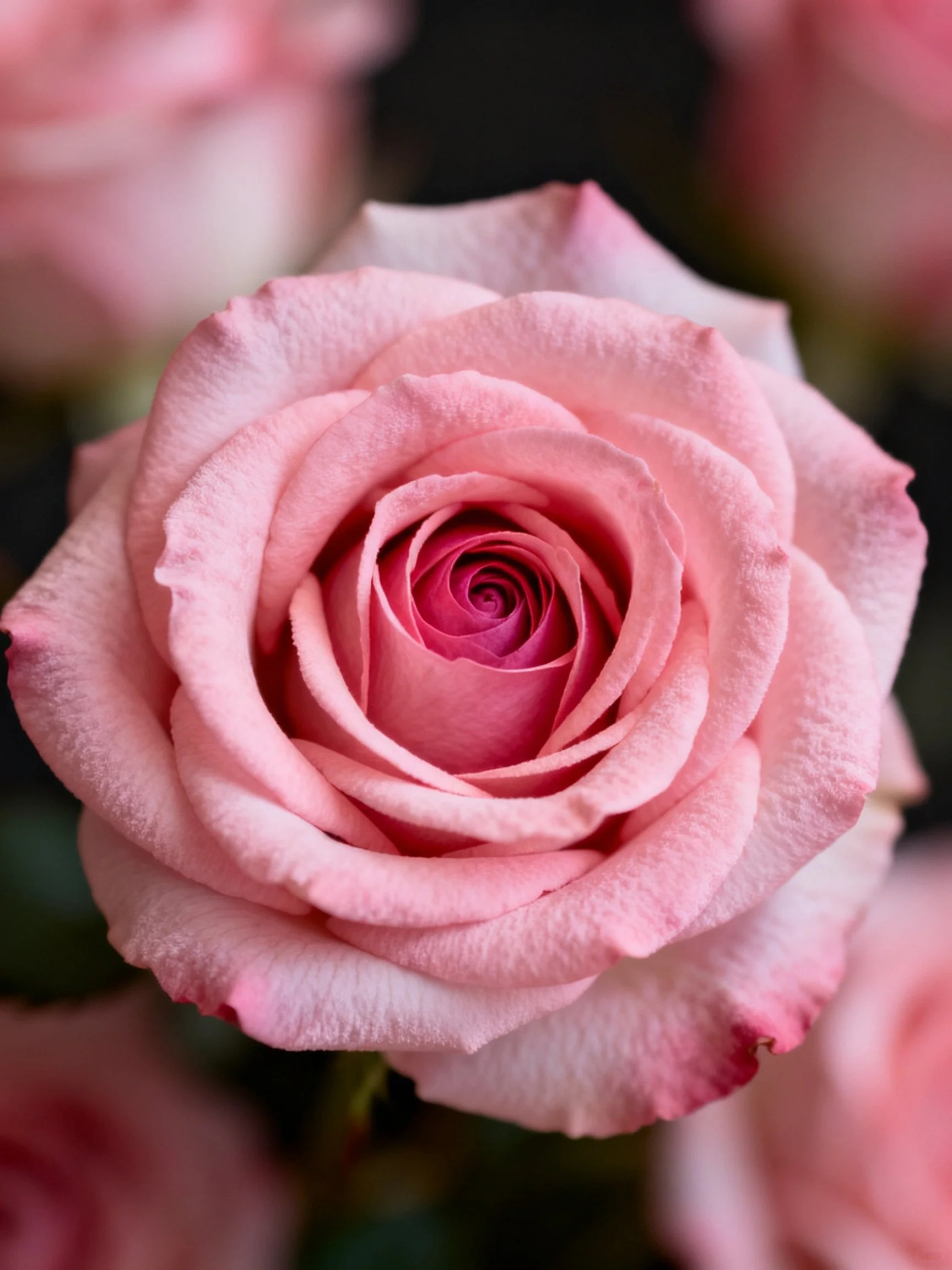 Close-up of a soft pink rose with layered petals