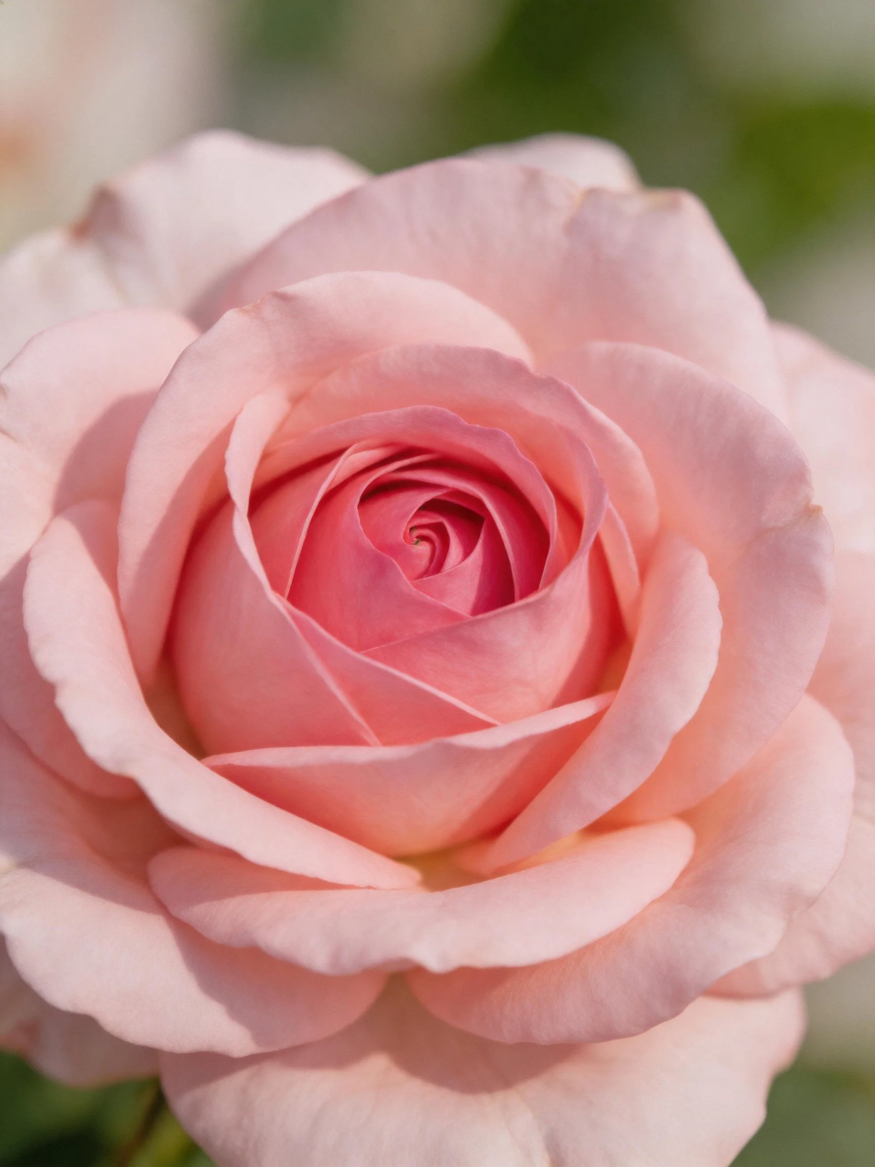 Close - up of a soft pink rose with layered petals