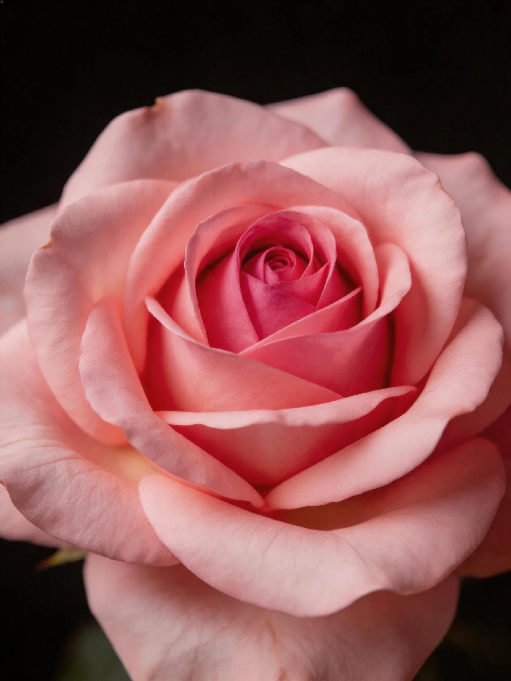 Close - up of a soft pink rose with layered petals