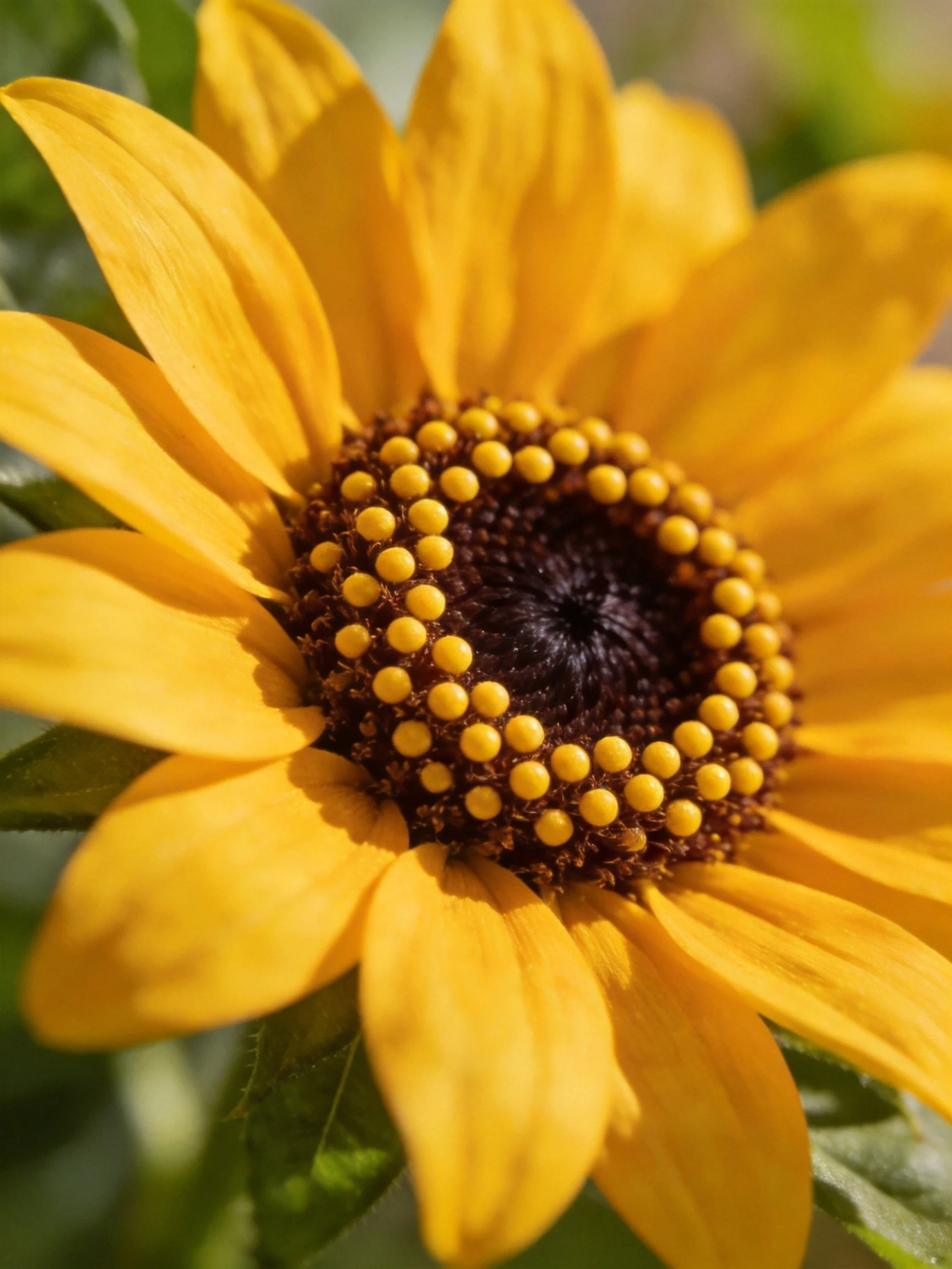 Close-up of a sunflower with bright yellow petals and dark center