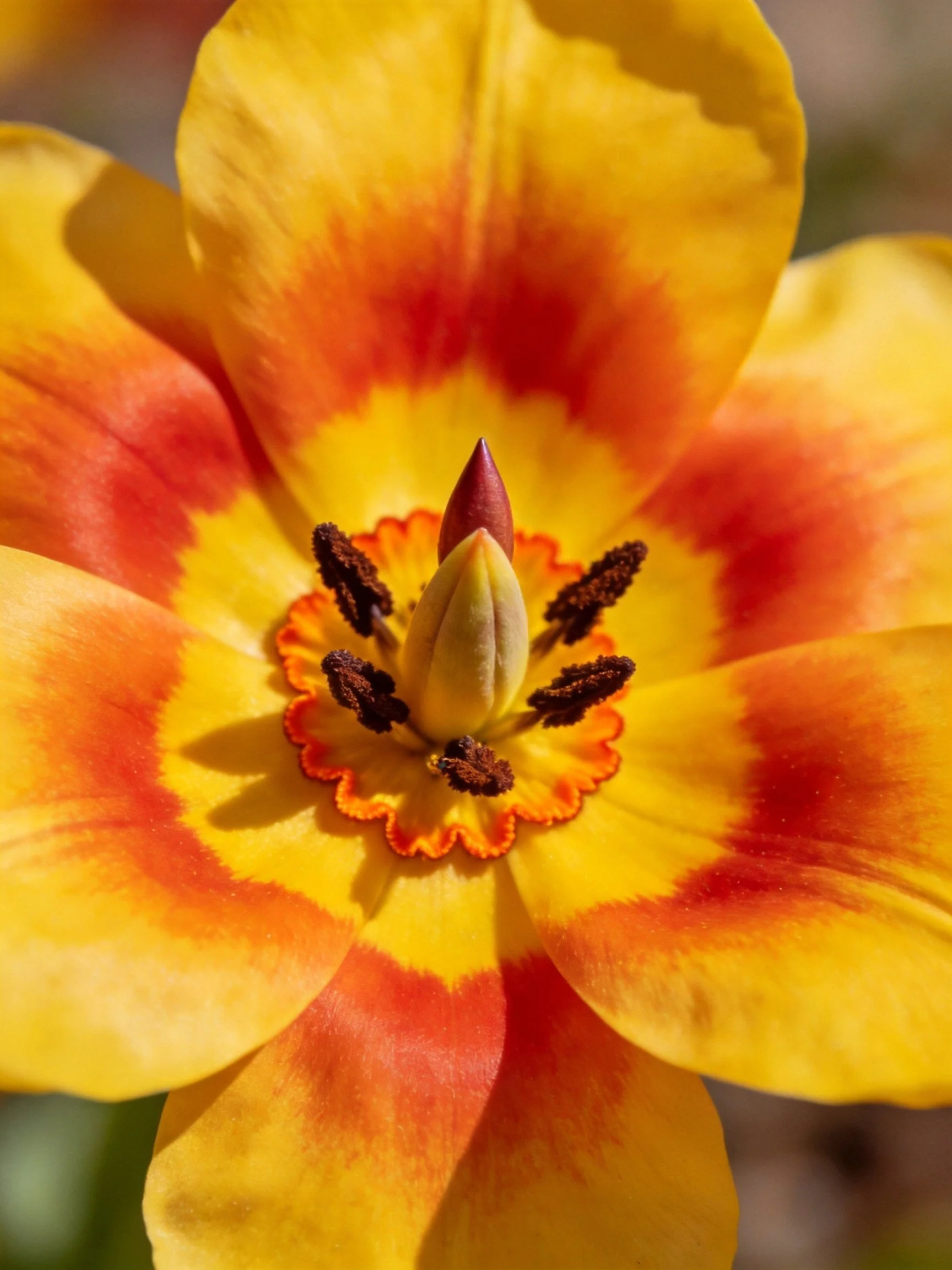 Close - up of a tulip with yellow and red - orange petals