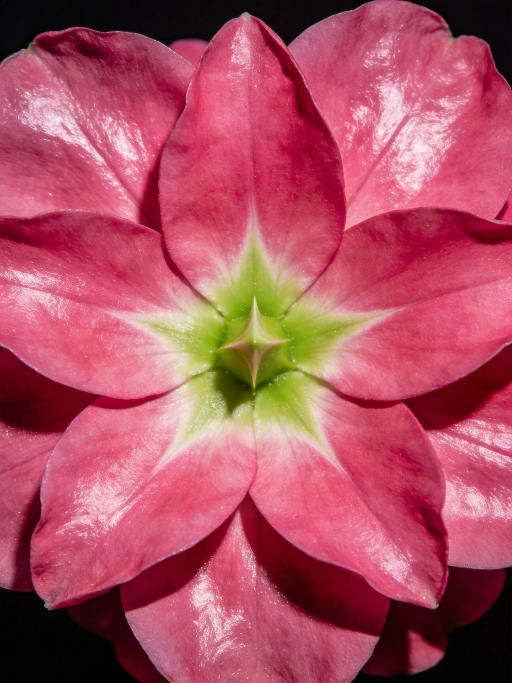 Close-up of a vibrant pink flower with green central core