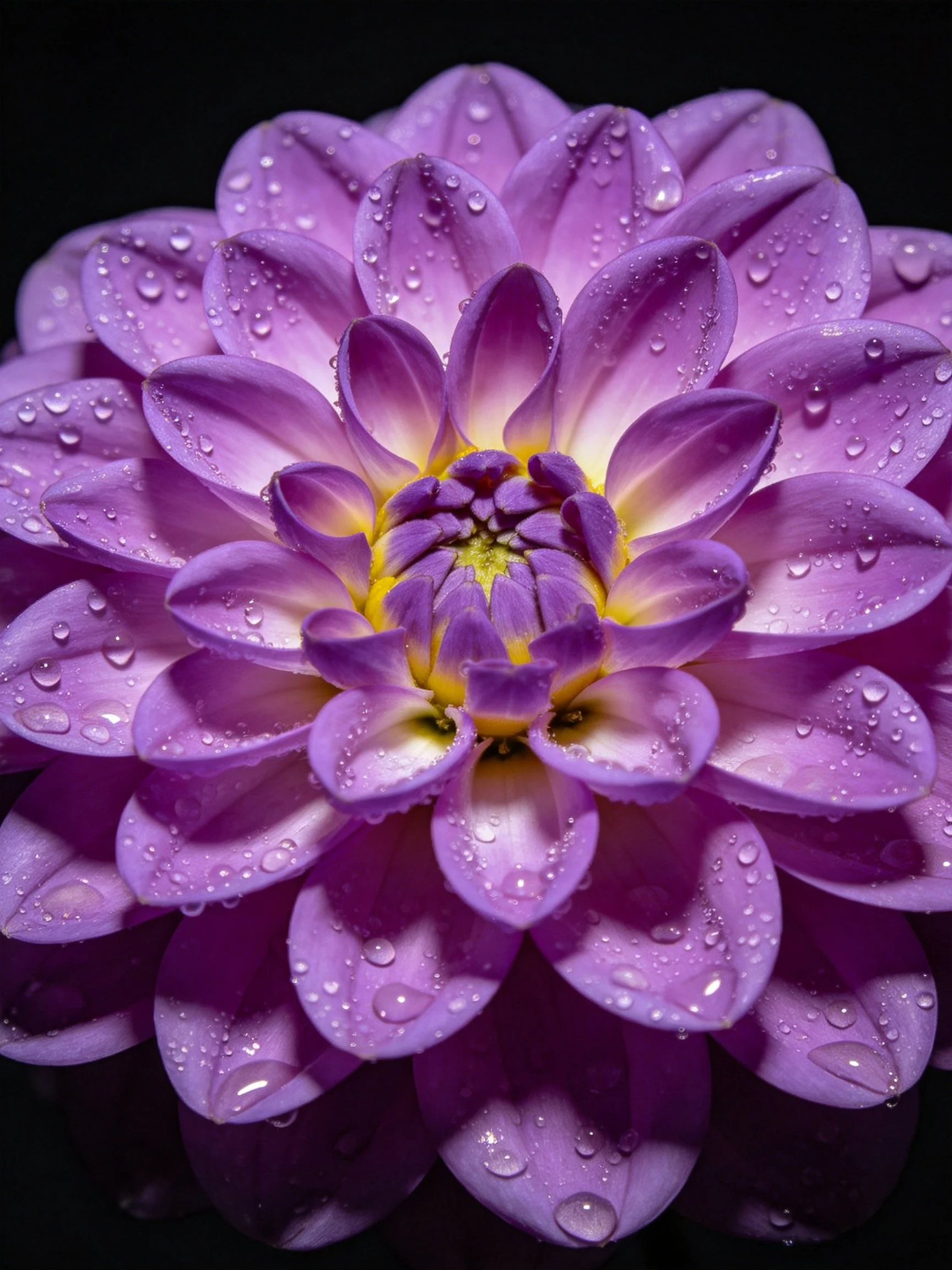 Close-up of a vibrant purple dahlia with water droplets