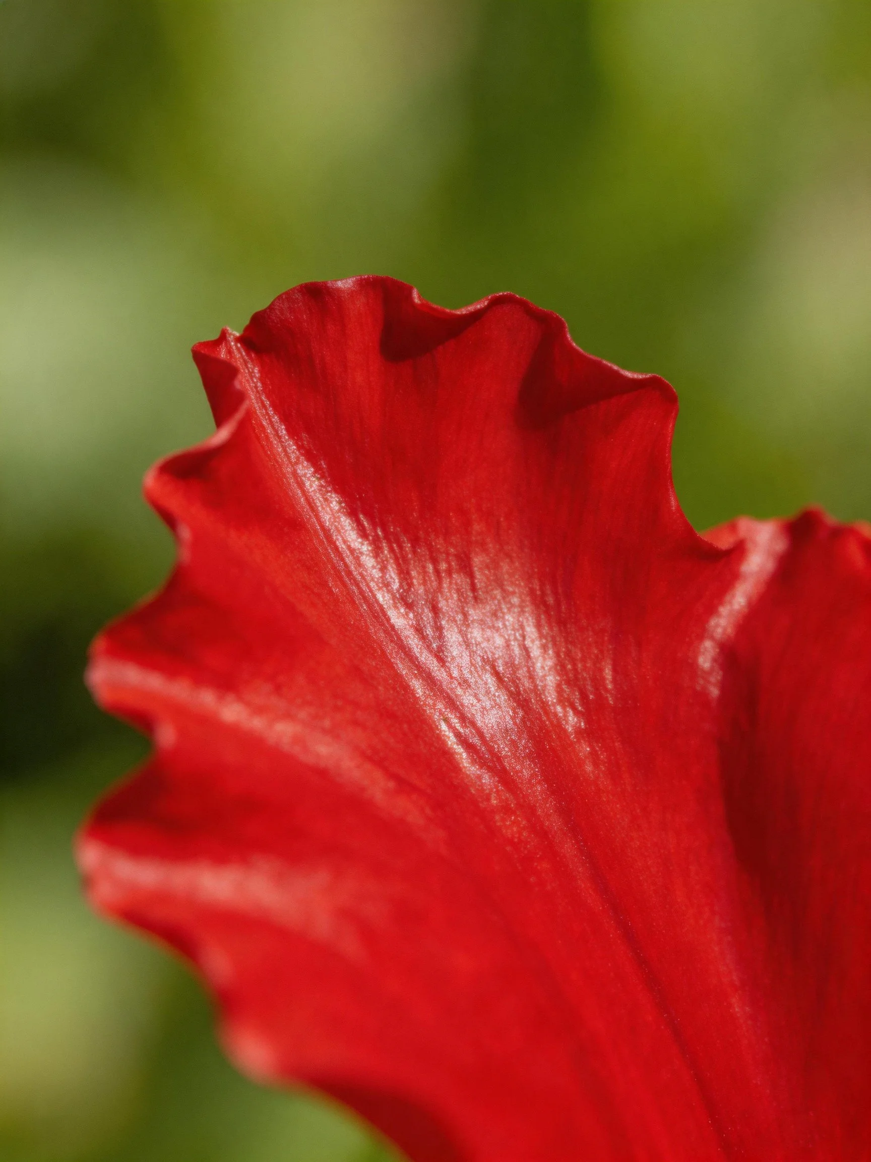 Close-up of a vibrant red flower petal with ruffled edges