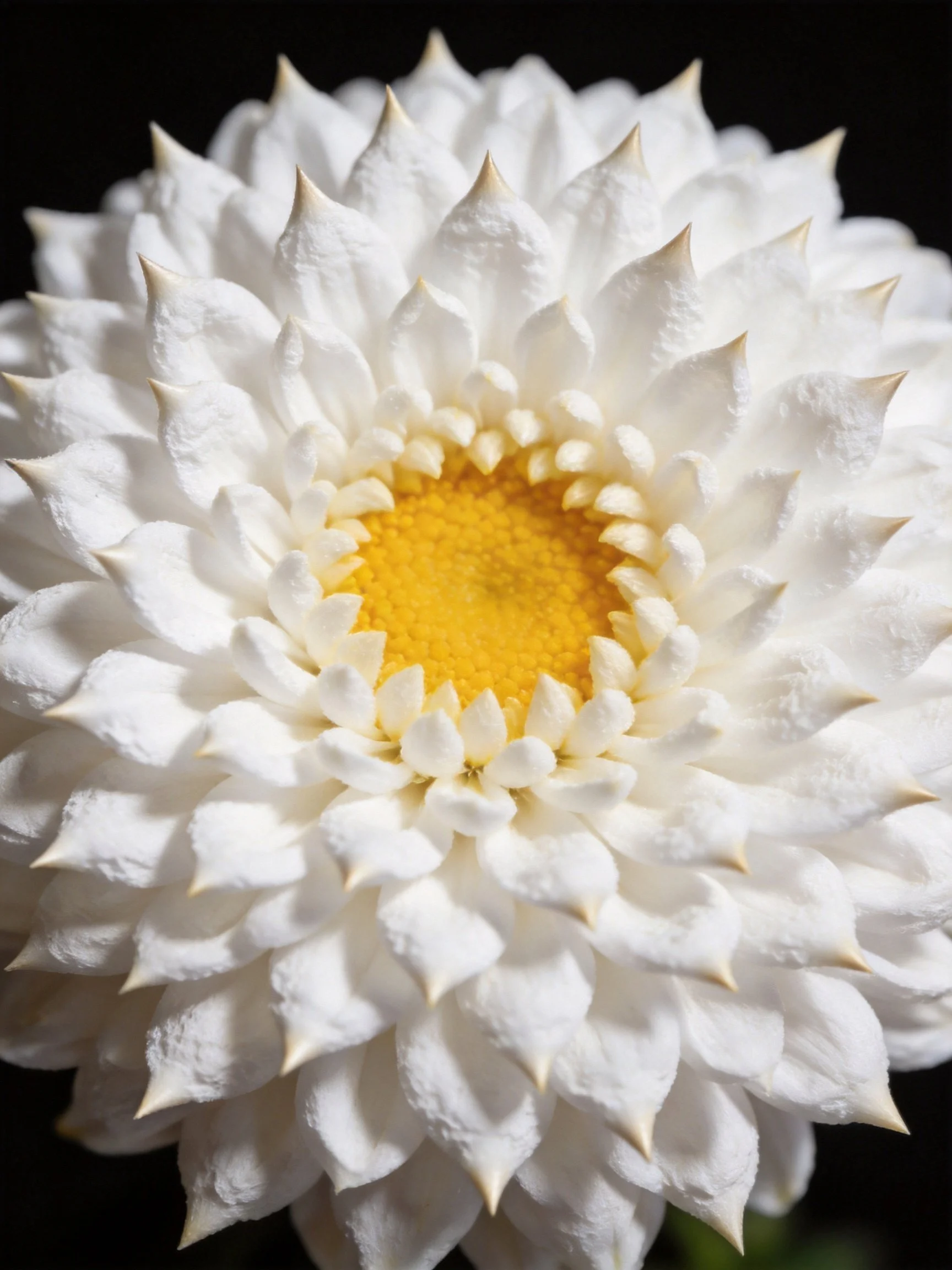 A detailed close - up of a white chrysanthemum featuring layered petals and a vivid yellow center.