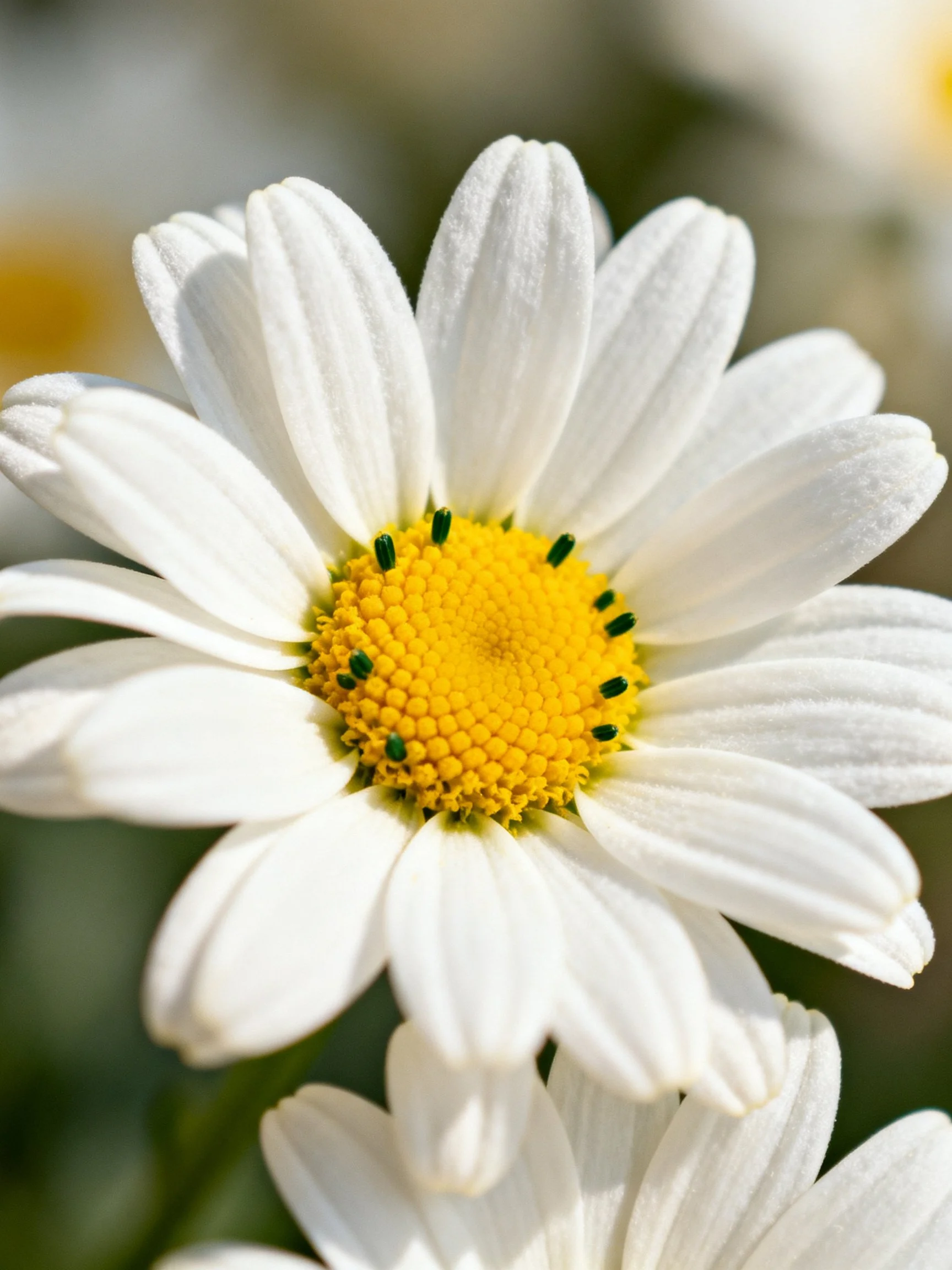 Close - up of a white daisy with a vibrant yellow center