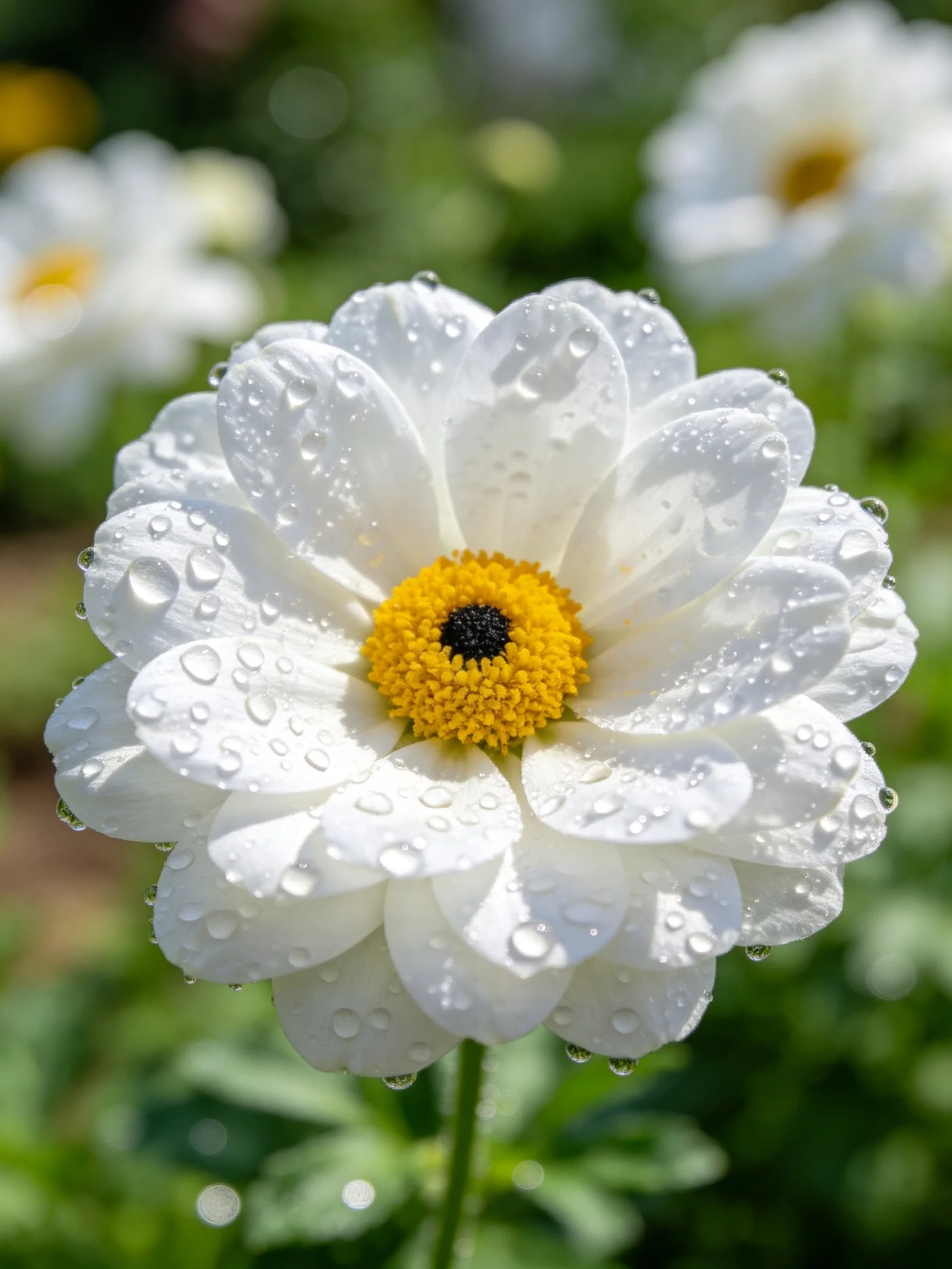 Close-up of a white flower with water droplets and yellow center