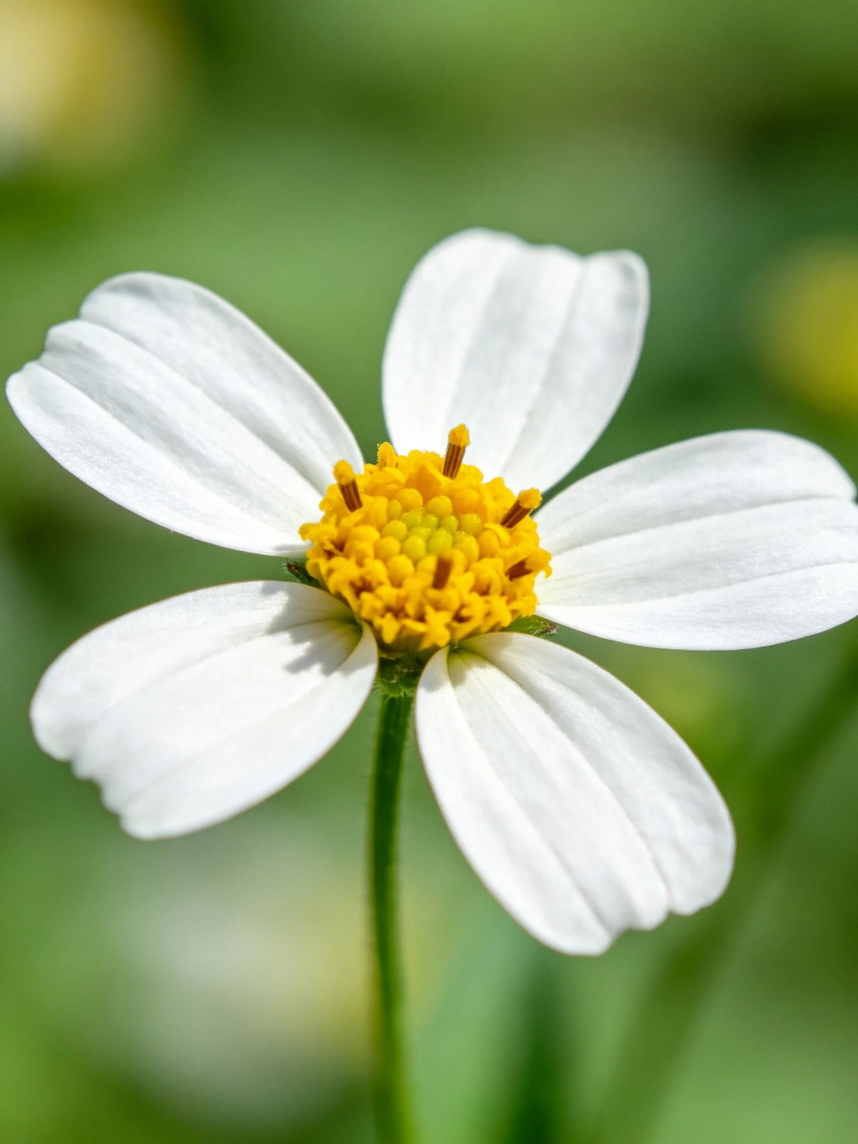 Close - up of a white - petaled flower with a yellow center
