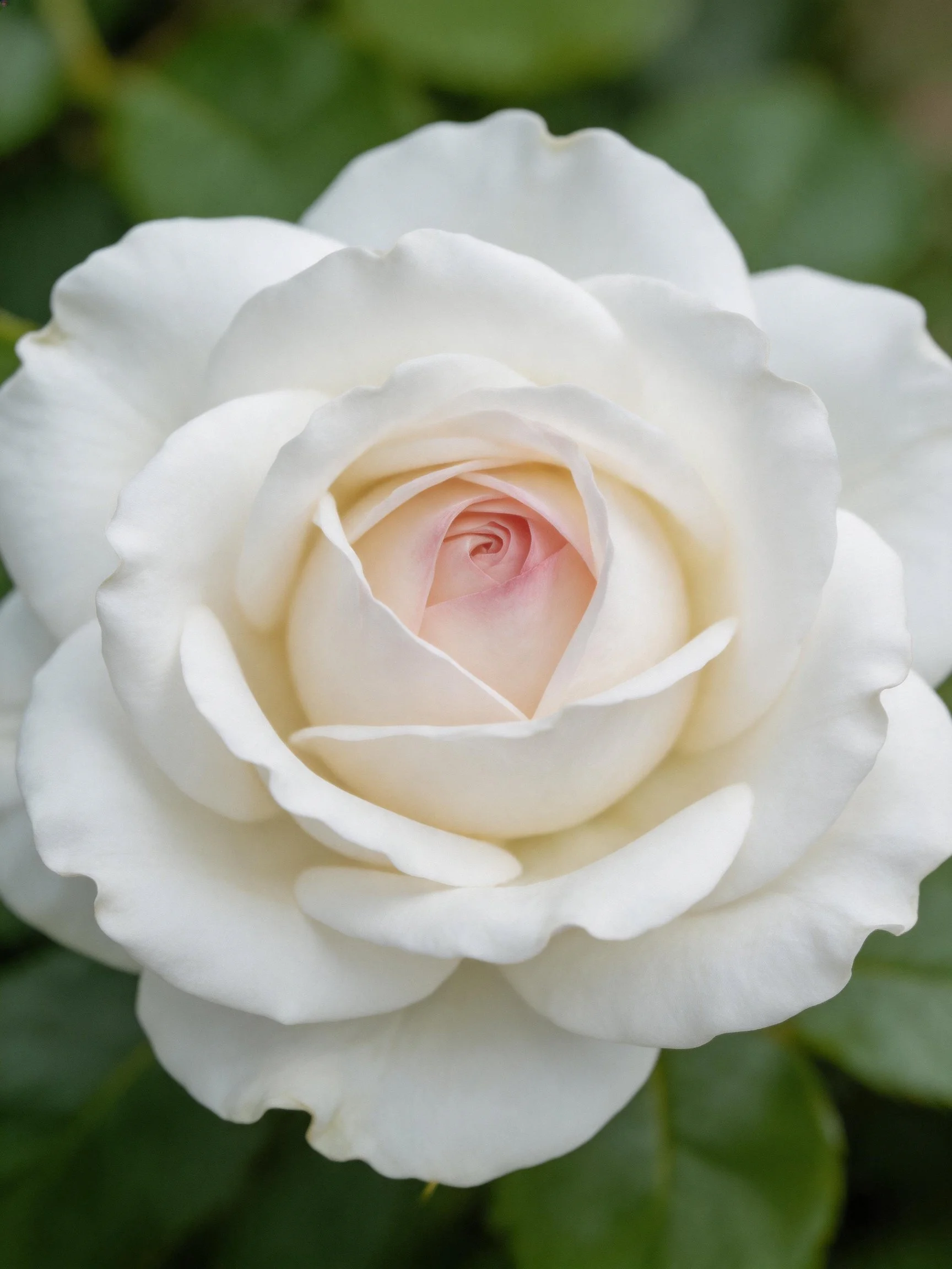 Close - up of a white rose with soft pink center