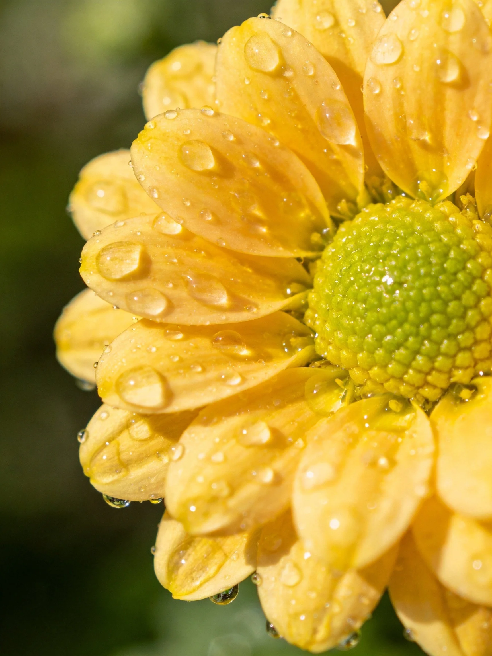Close - up of a yellow flower with water droplets