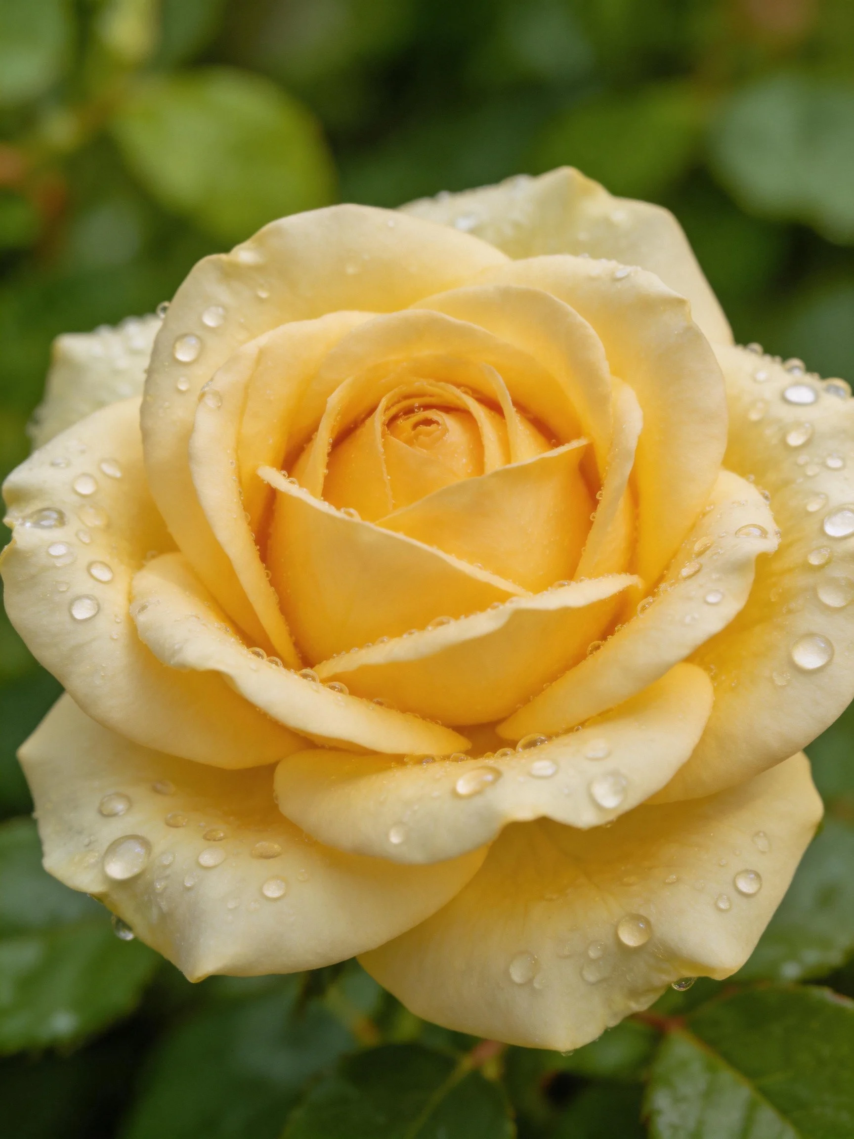 Close-up of a yellow rose with water droplets