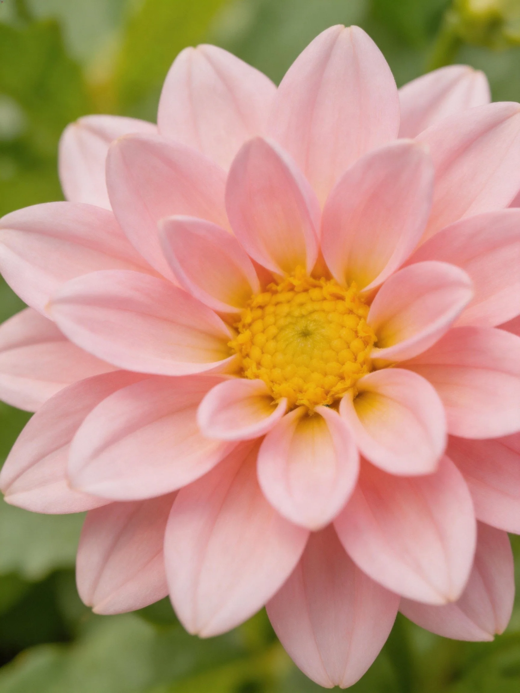 Close-up of pink dahlia with yellow central disc