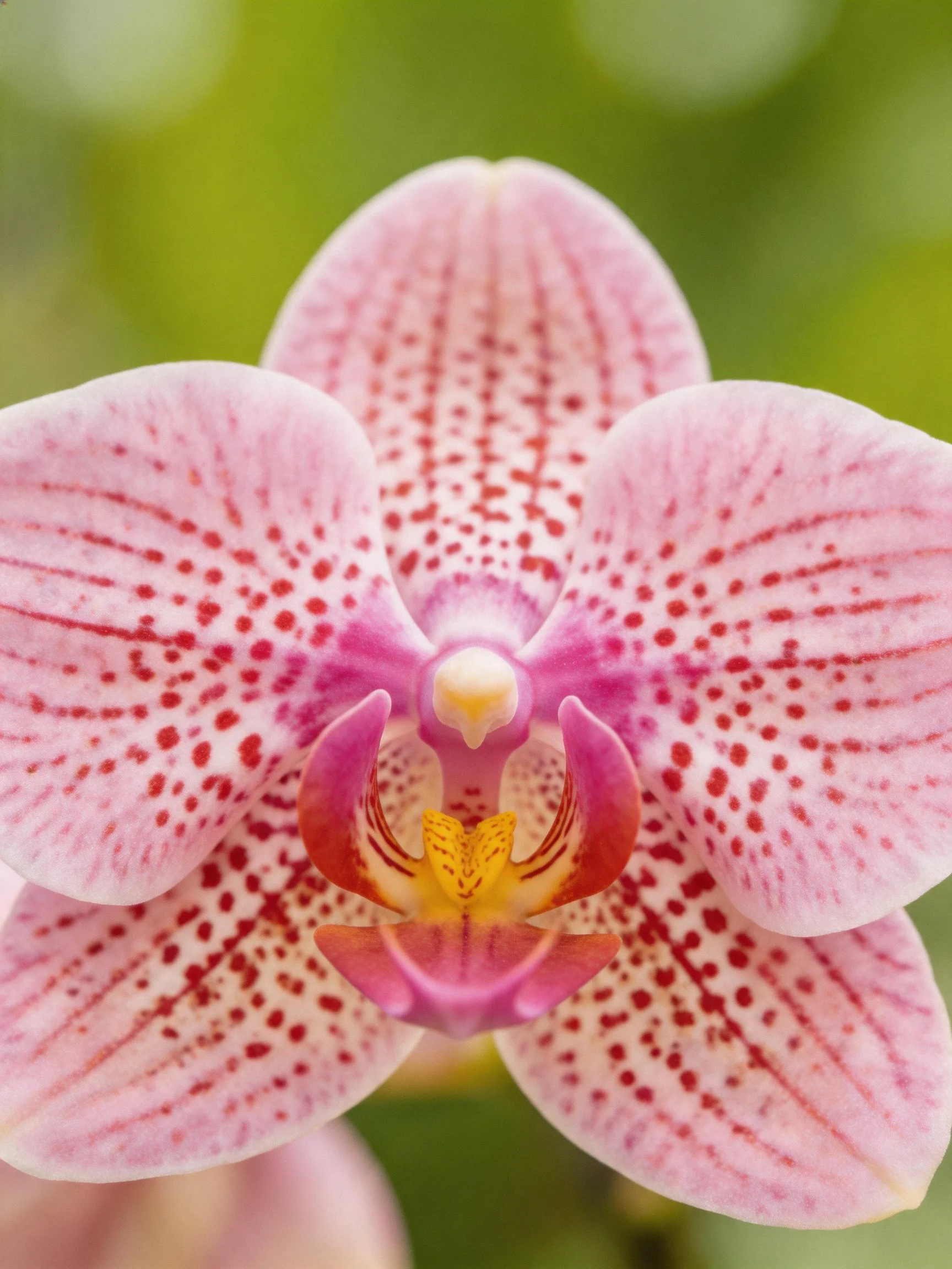 Close-up of pink orchid with red speckled petals