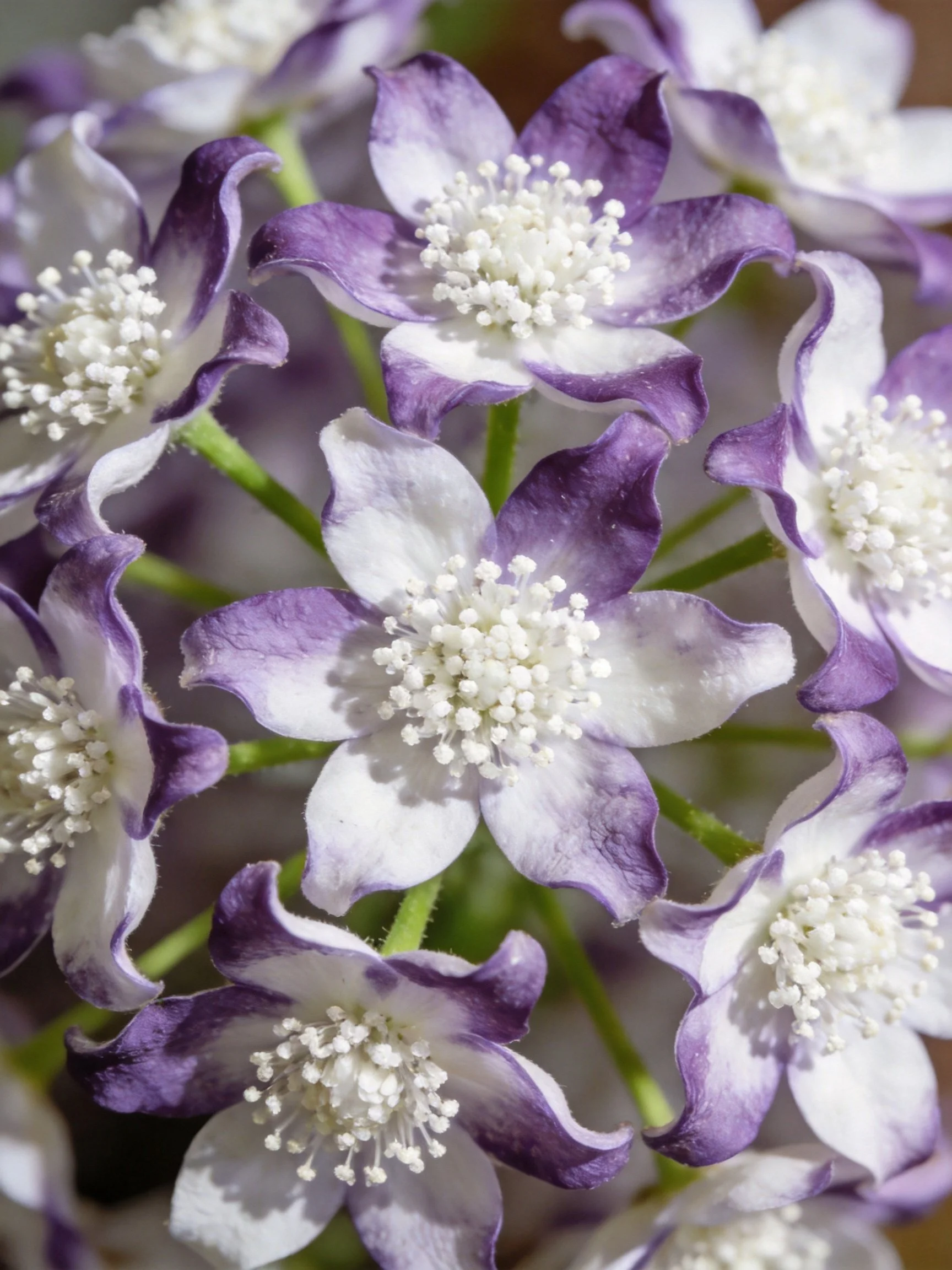Close-up of purple and white clustered flower blooms