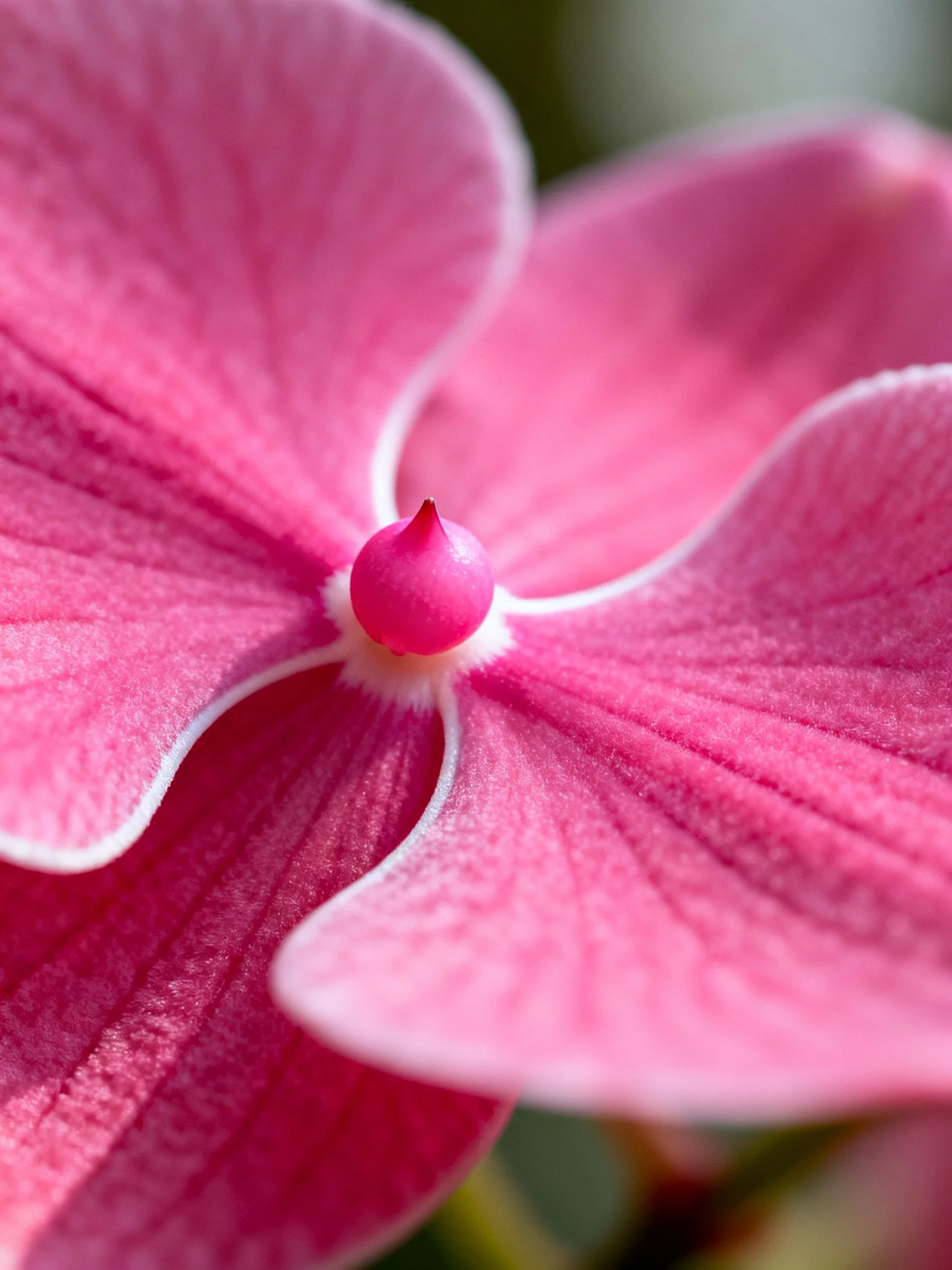 Close-up of vibrant pink flower with white petal edges