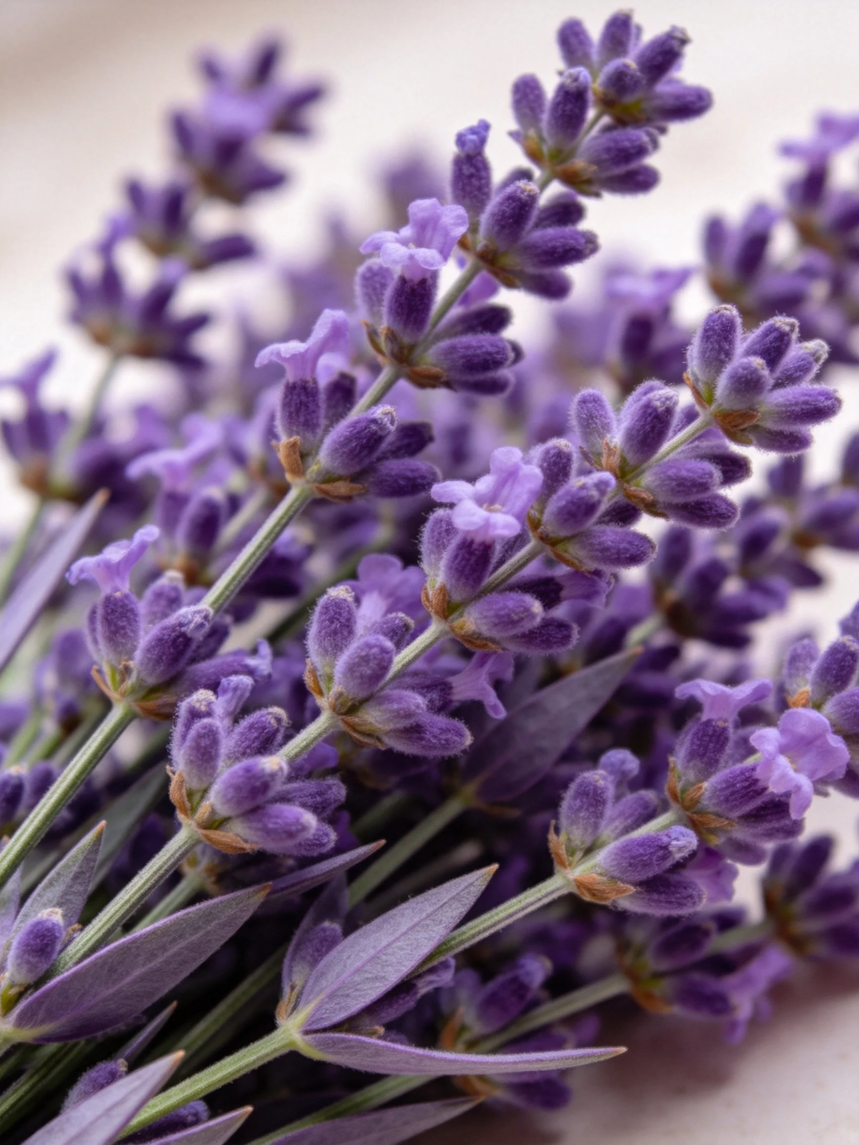 Close-up of vibrant purple lavender blooms with green stems