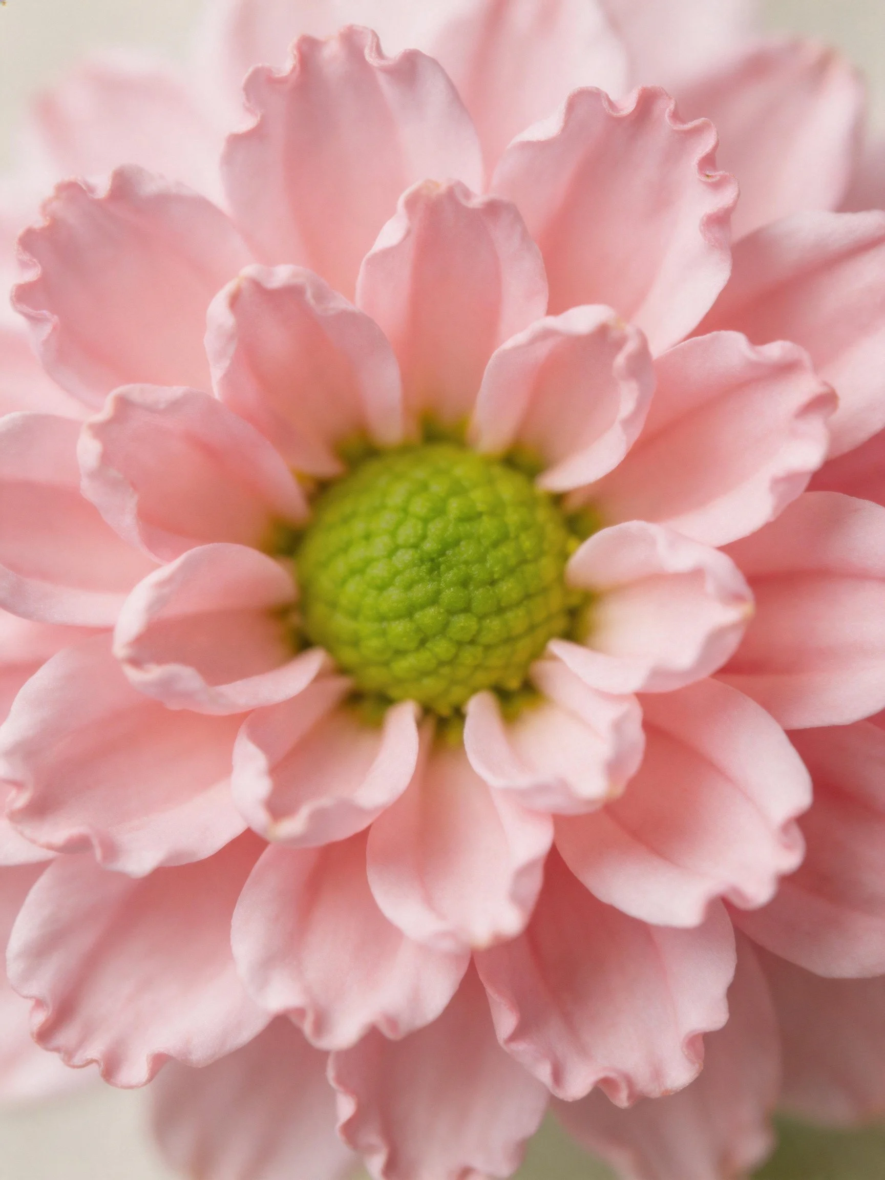 Close - up view of a pink flower with a textured green center
