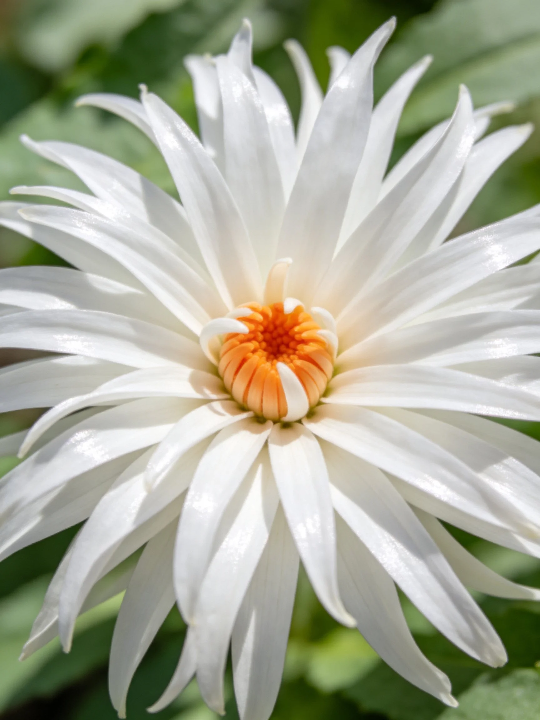 Close-up view of a white flower with orange central disc