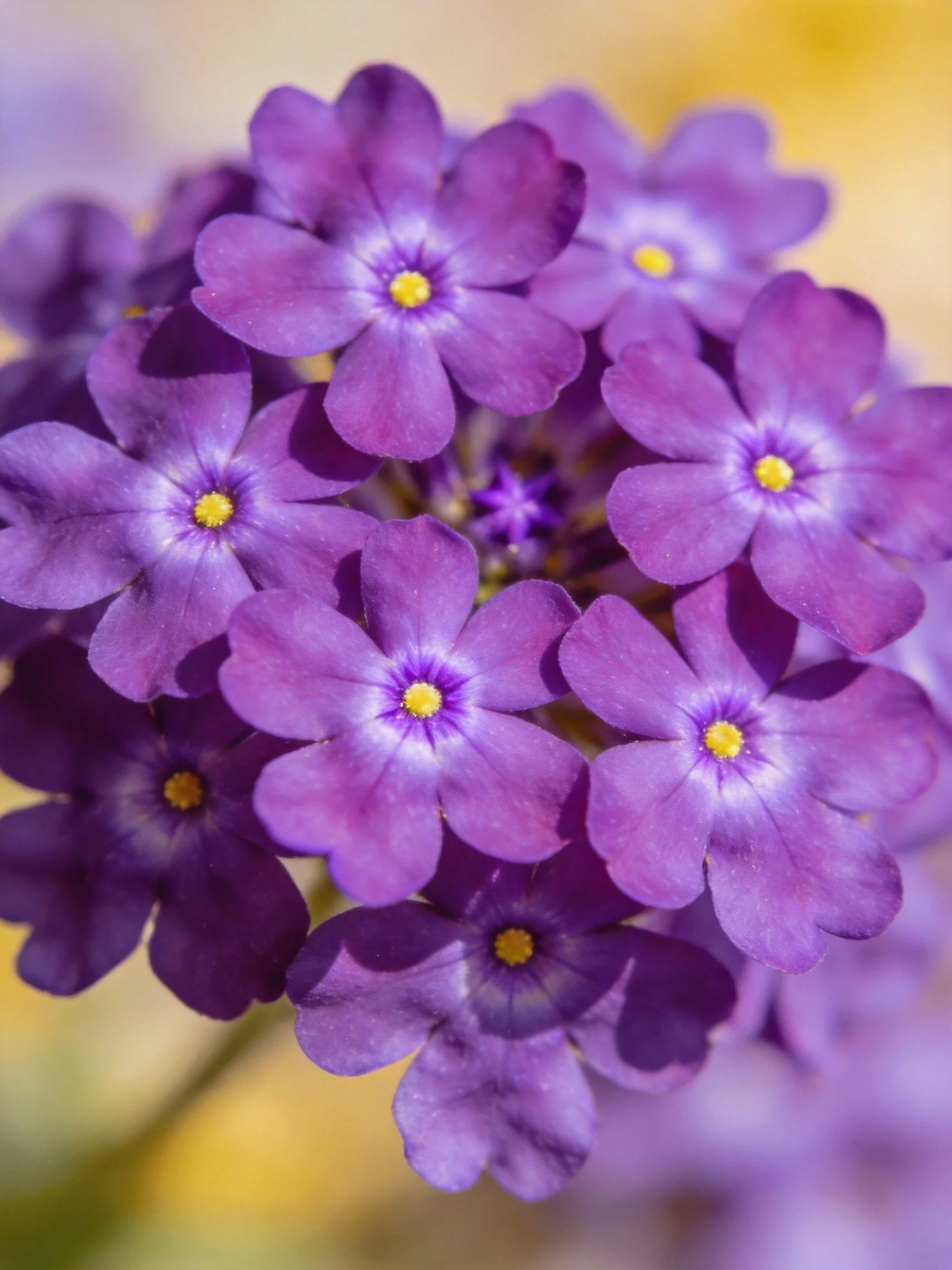 Close - up view of vibrant purple flowers with yellow centers