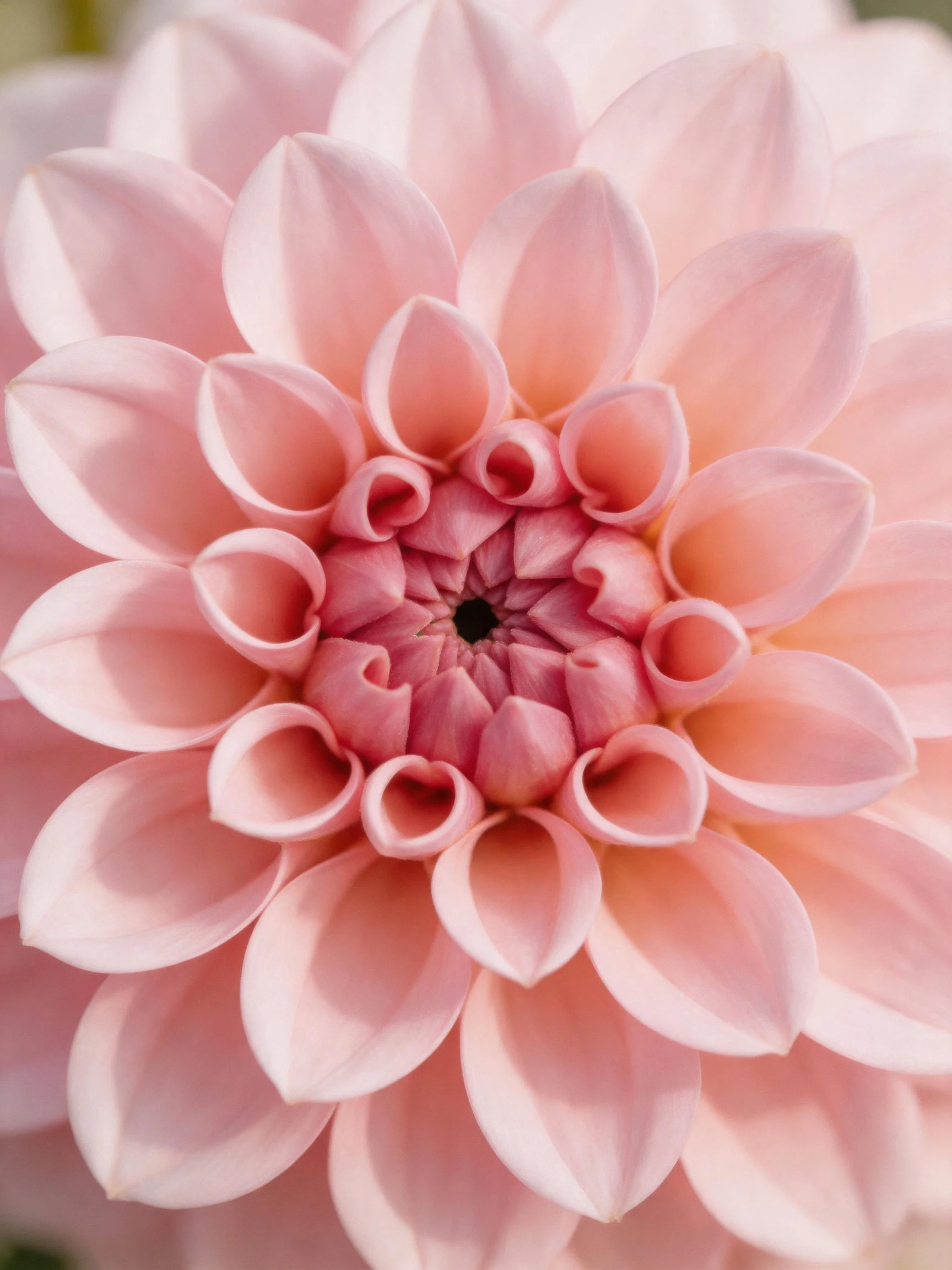 Close-upof a soft pink dahlia with layered petals