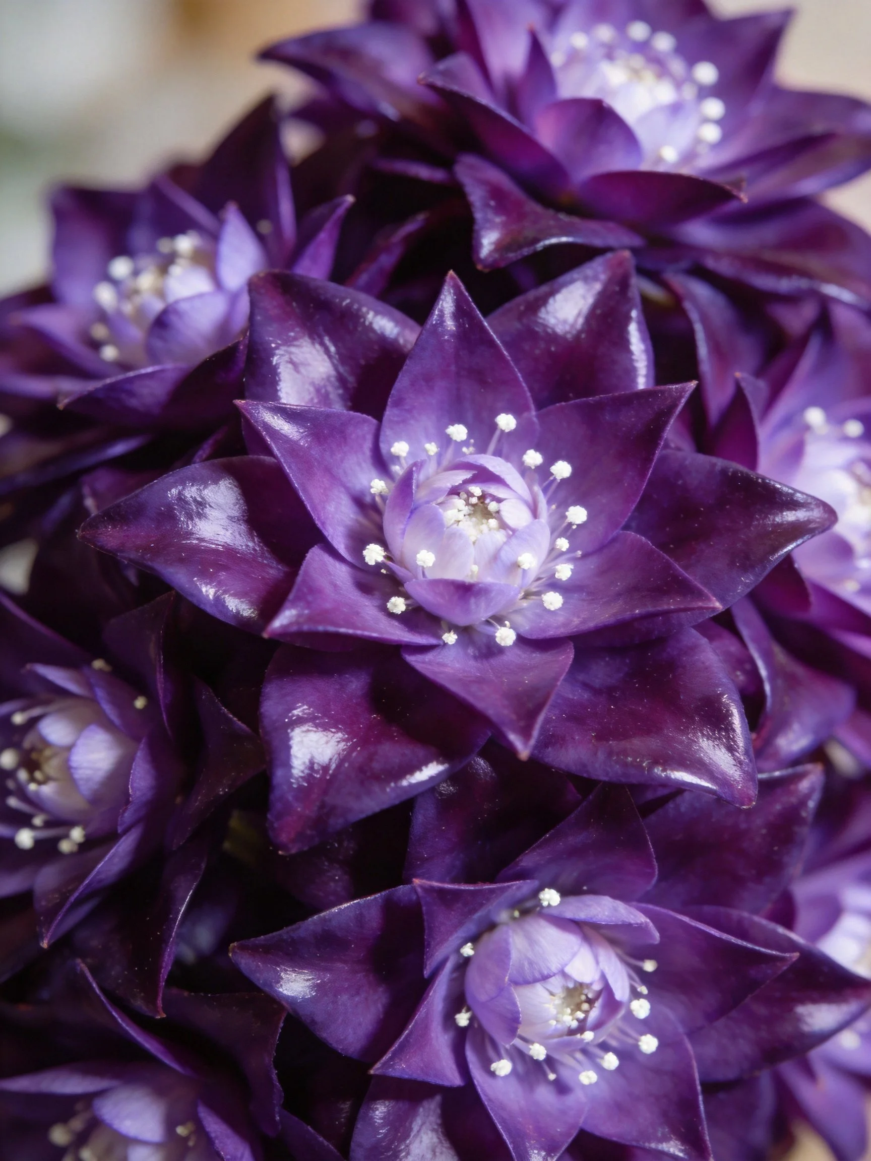 Cluster of Deep Purple Star-Shaped Flowers with Light-Centered Petals