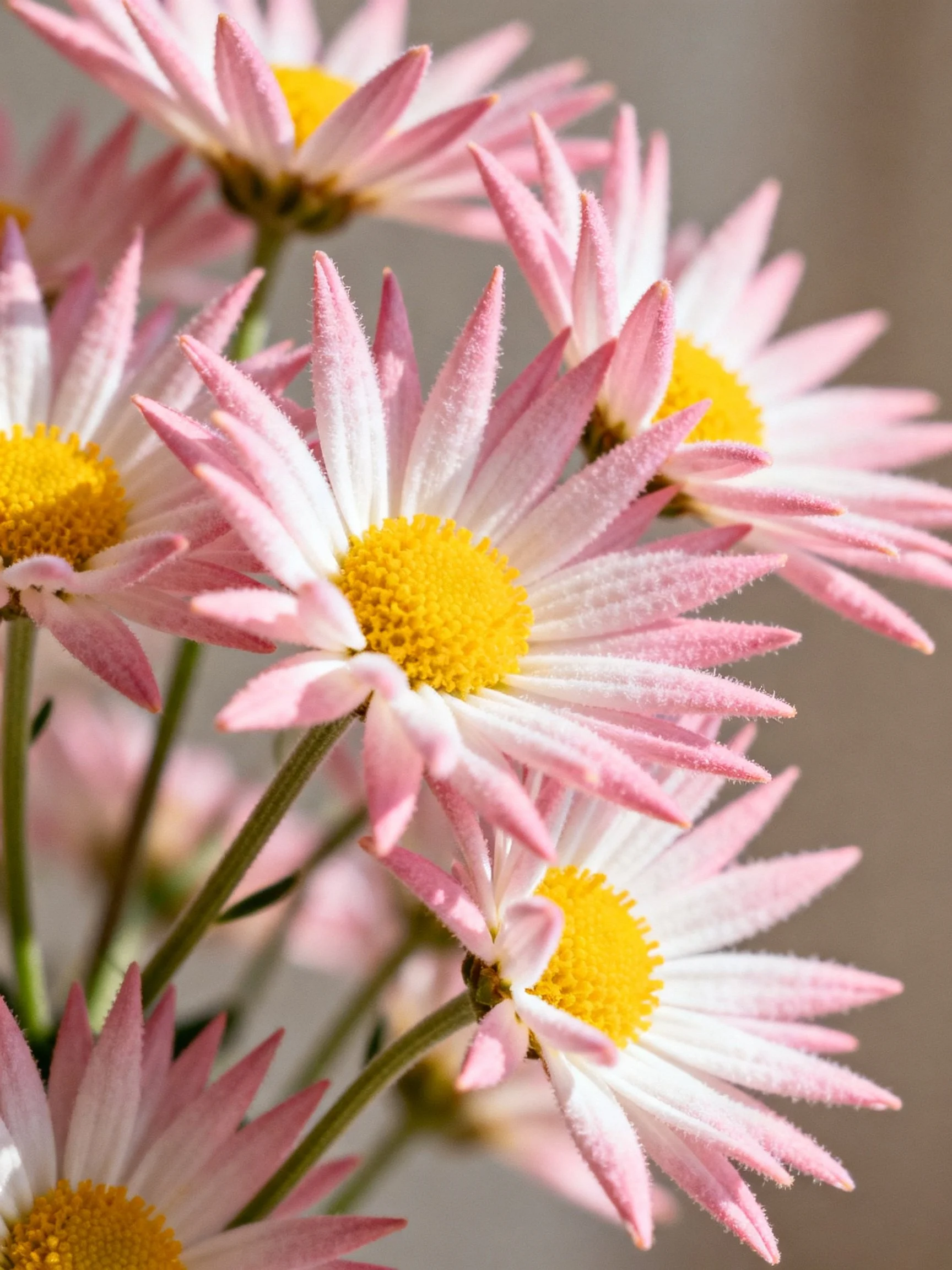 Cluster of Pink and White Daisies with Vibrant Yellow Centers