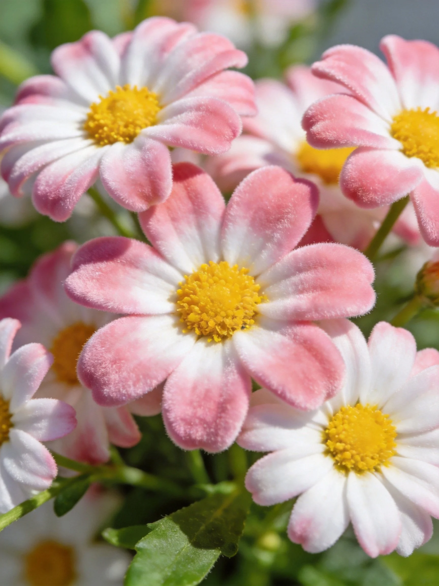 Cluster of Pink and White Petal Flowers with Yellow Centers
