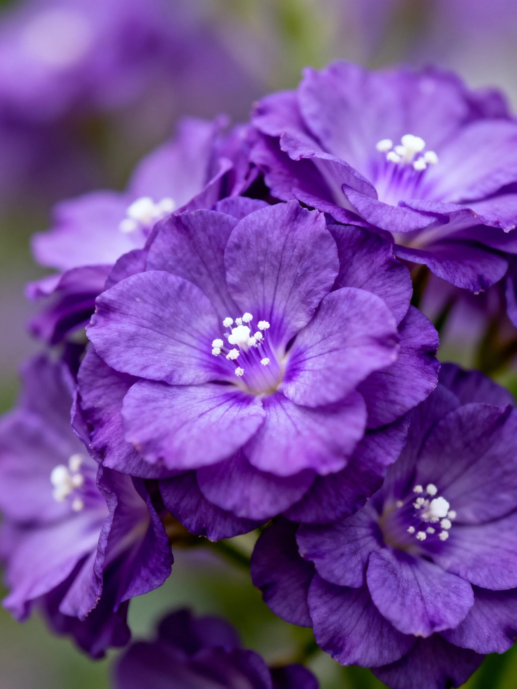 Cluster of Rich Purple Flowers with White Centers