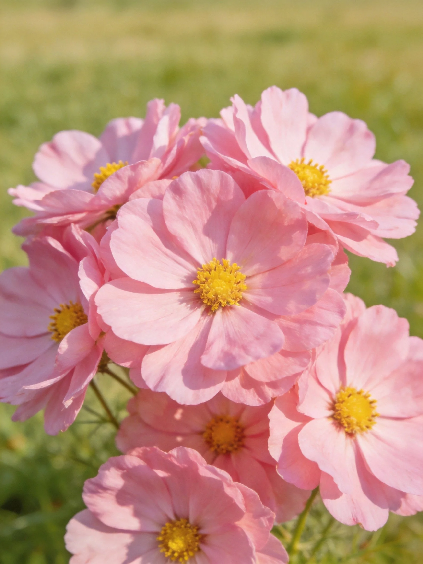 Cluster of Soft Pink Flowers with Yellow Centers