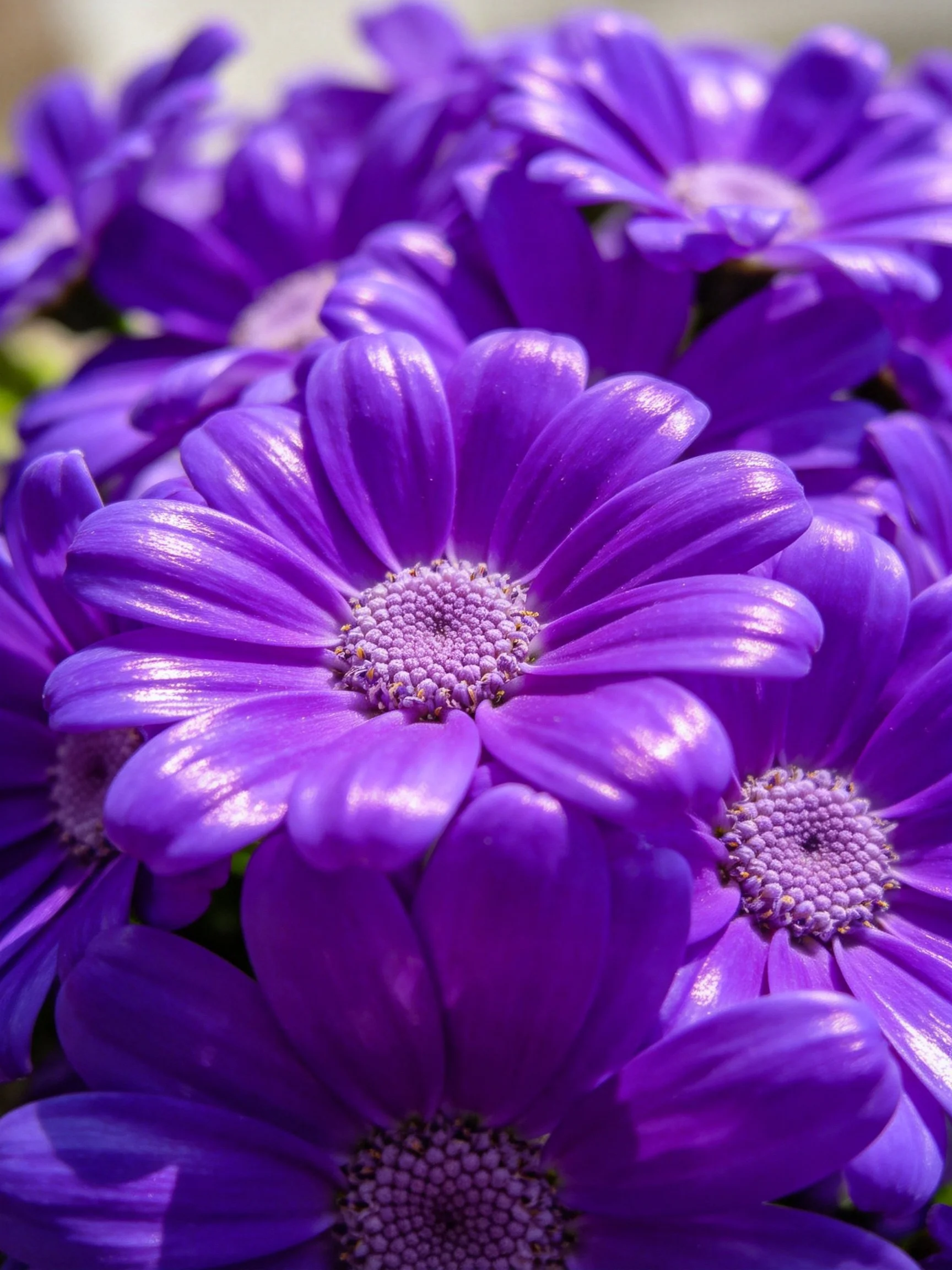 Cluster of Vibrant Purple Flowers with Shiny Petals