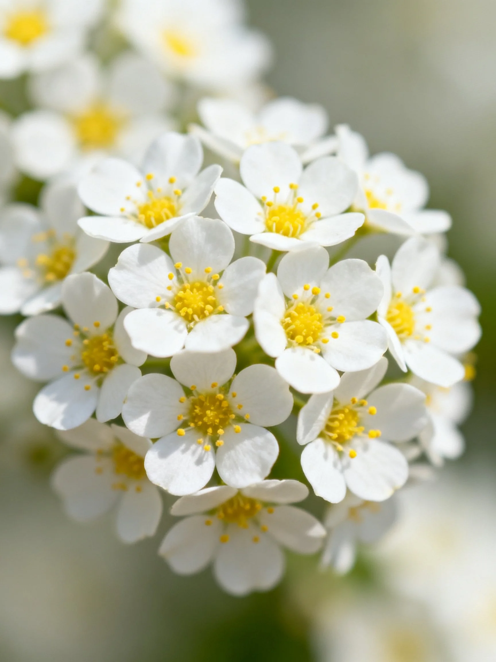 Cluster of delicate white flowers with bright yellow centers